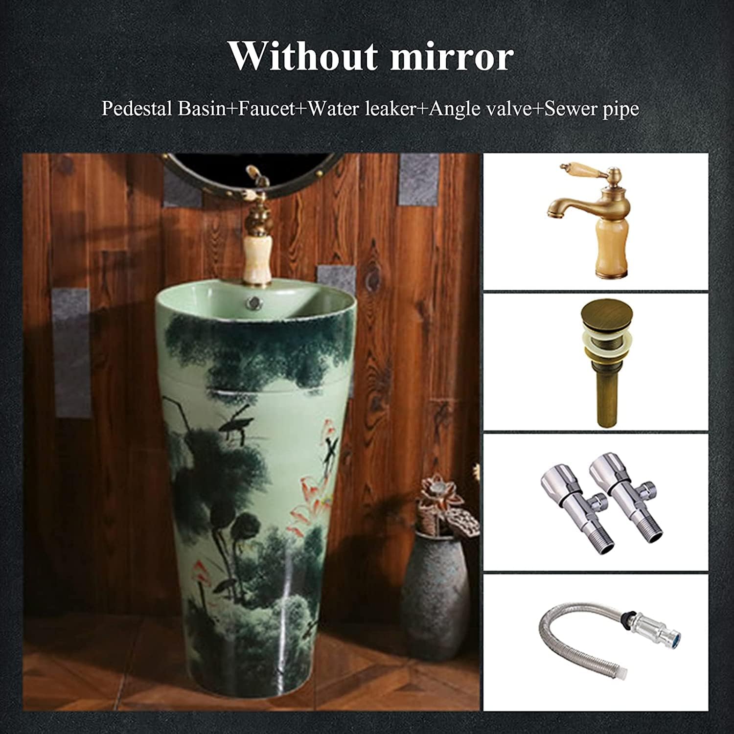 Full Pedestal Art Bathroom Basin Sink Pedestal Bathroom Sink Ceramic Retro Industrial Style Decorative Pedestal Hard and (Color : O Size : with Mirror (Q Without Mirror)) (M Without Mirror)