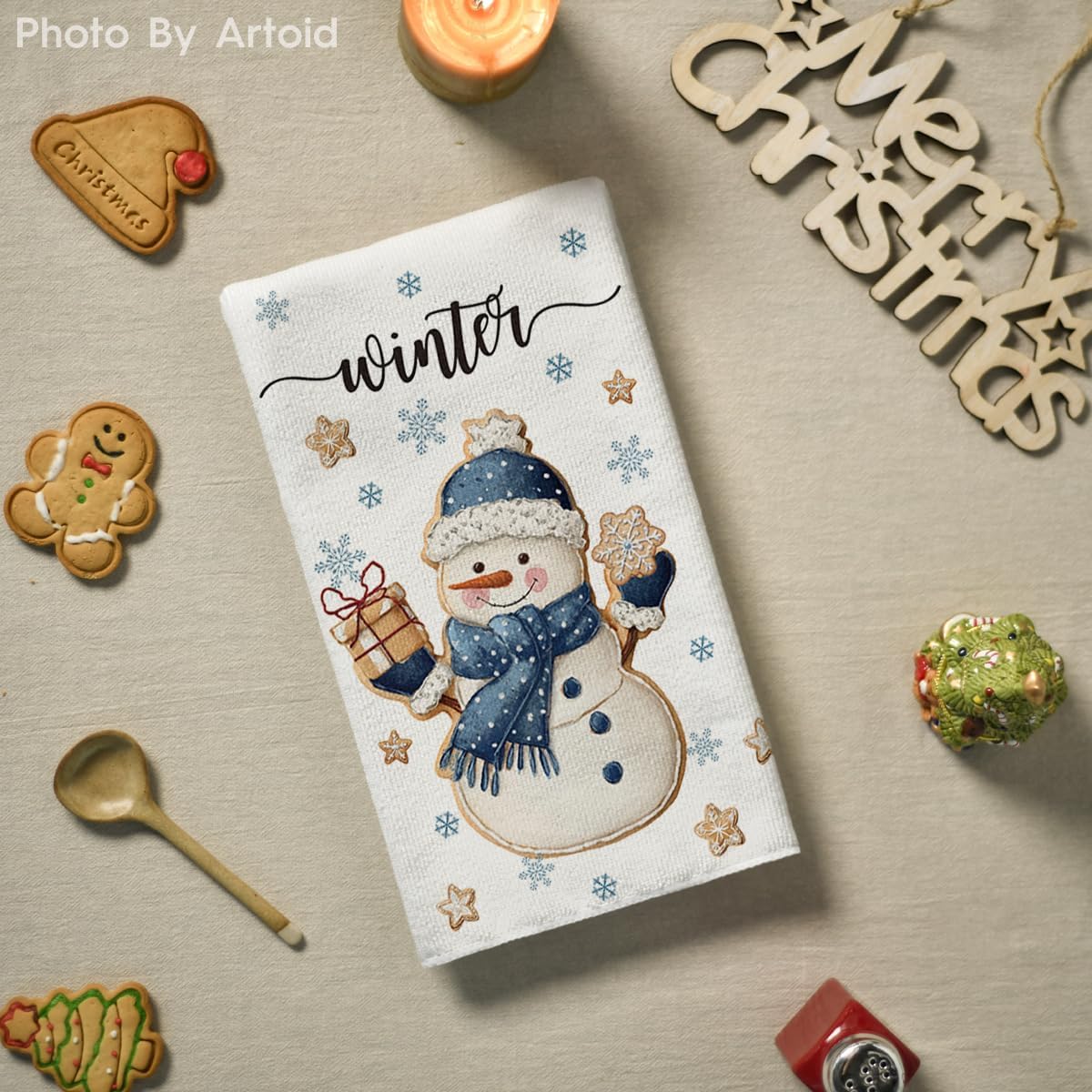 Artoid Mode Snowman Star Snowflake Winter Kitchen Towels Dish Towels, 18x26 Inch Farmhouse Holiday Decoration Cleaning Set of 2 - Image 4