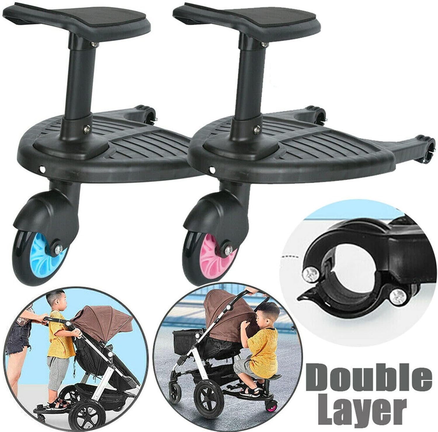 Stroller Accessories Kids Buggy Wheel Board Stroller Step Stand Ride on Boards Plate Detachable Seat (Colour: Pink)