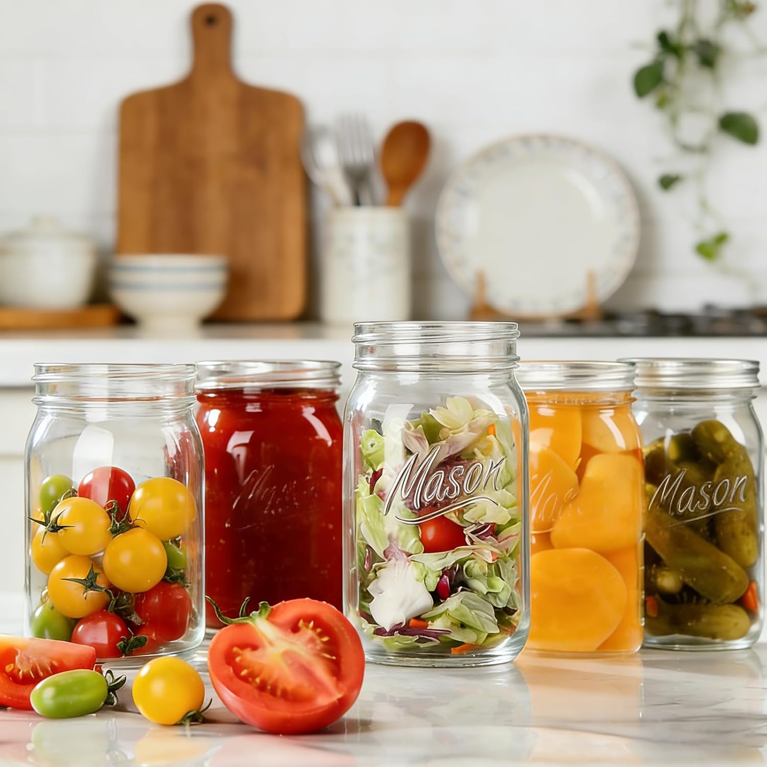 Wide Mouth Mason Jars，Mason Jars 32 oz for Pickling, Canning, Fermenting and Food Storage, Microwave & Dishwasher Safe (0)