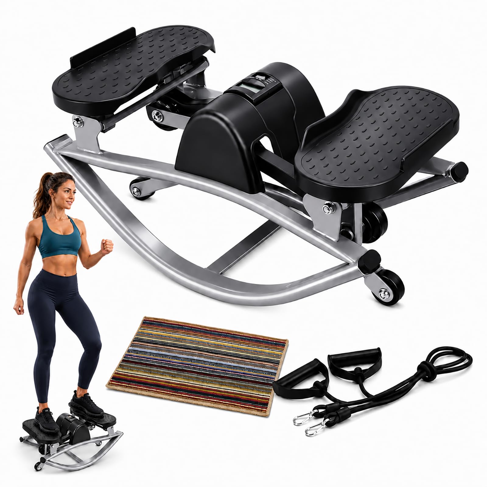 Aparato de fitness Stepper de apartamento con elásticos, Stepper lateral silencioso para entrenamiento cardio y culturismo, sin montaje, 113 kg
