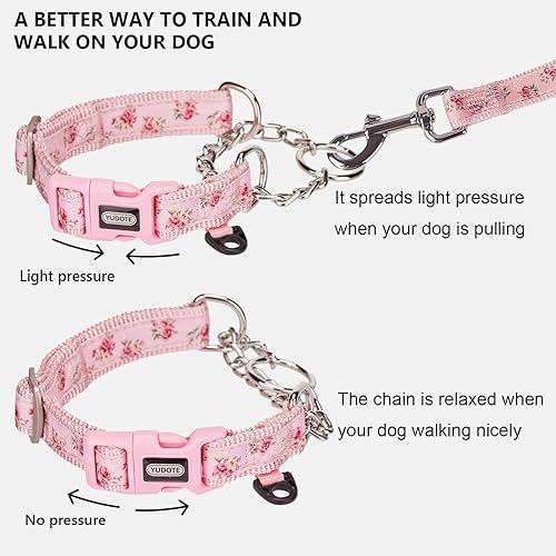 Miniatura 2 de Martingale - Collar para perro con cadena de acero y hebilla de liberación rápida, ajustable, floral, sin tirones, collares de entrenamiento