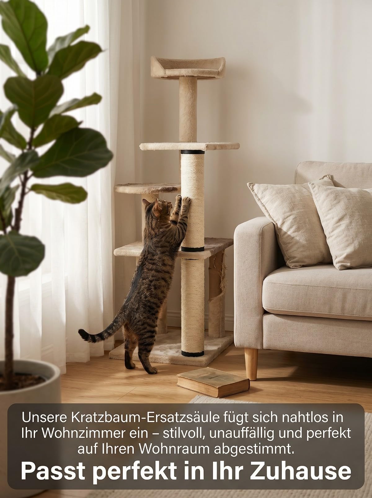 kratzbaum ersatzstamm M8 sisalstamm katzenbaum ersatzteil 2er | Zwei dicke Natursisal-Säulen für Katzenmöbel. Passend für Ø 8cm Zylinder & M8 Schraubgewinde. Robustes sisalseil zum Basteln.