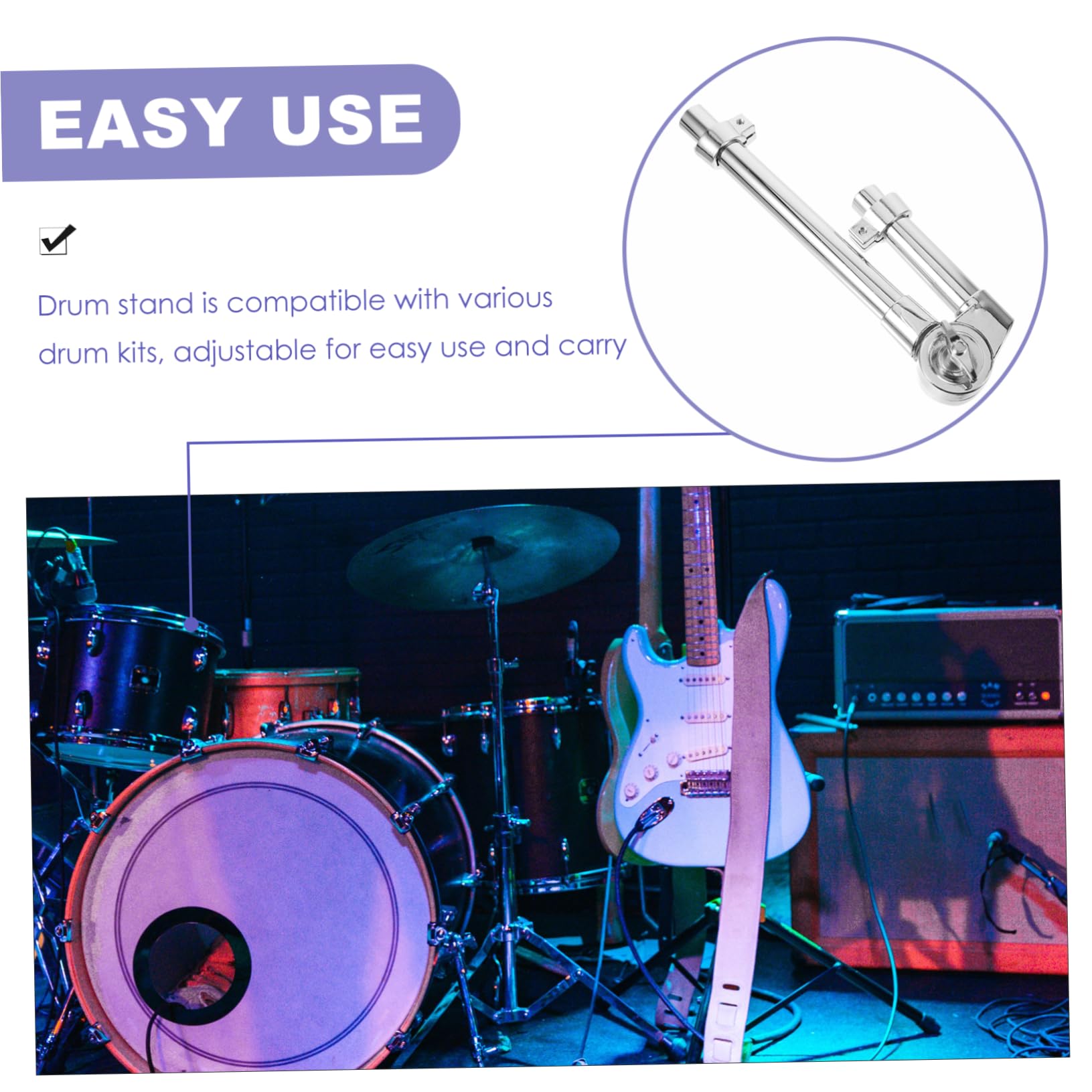 Hemobllo Support Tom Drum Robuste Matériel Tambour Fixation Stable et Réglable pour Instrument de Percussion Adapté Aux Musiciens Débutants et Étudiants