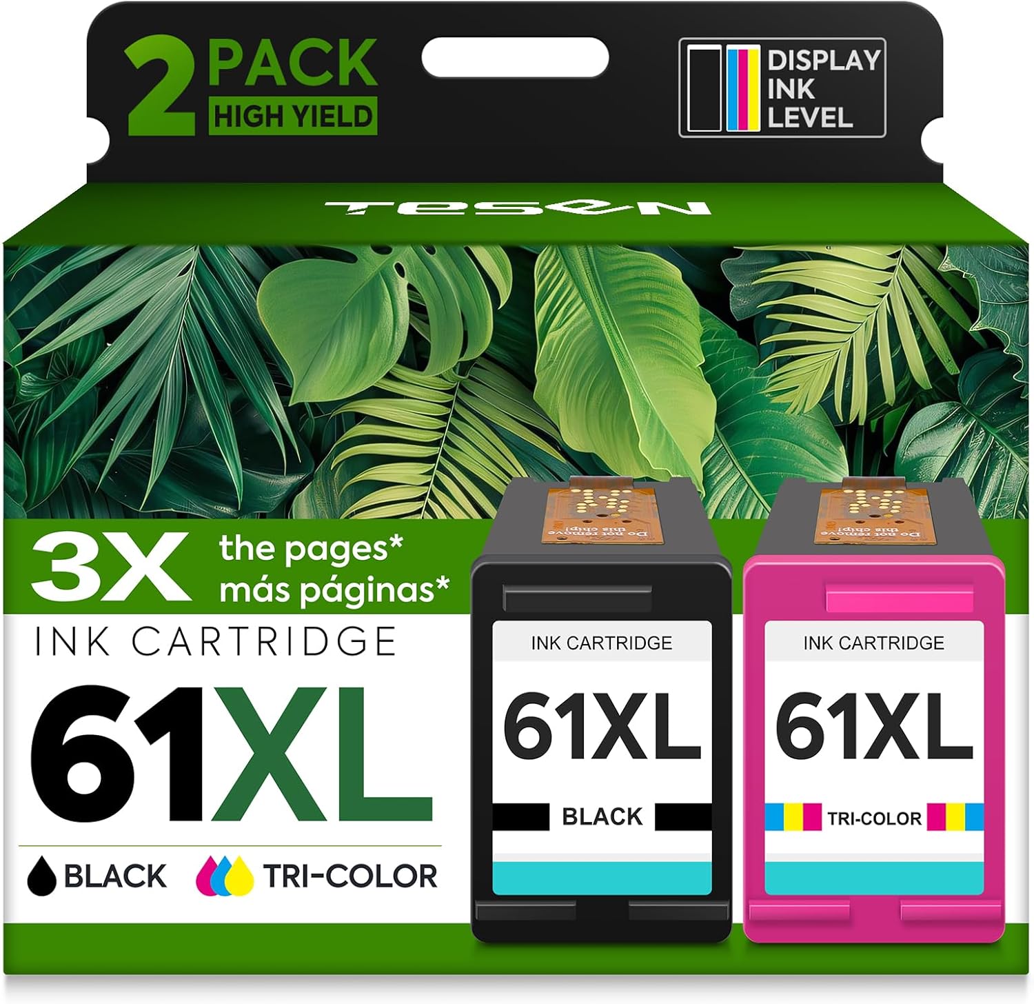 61XL Ink Cartridges Replacement for HP 61 XL Ink Cartridge Combo Pack HP61 Works with HP Envy 5530 4500 4502 5535 Deskjet 2540 2541 3050 3510 1510 OfficeJet 4630 4632 Printer (Black Tri-Color, 2-Pack)