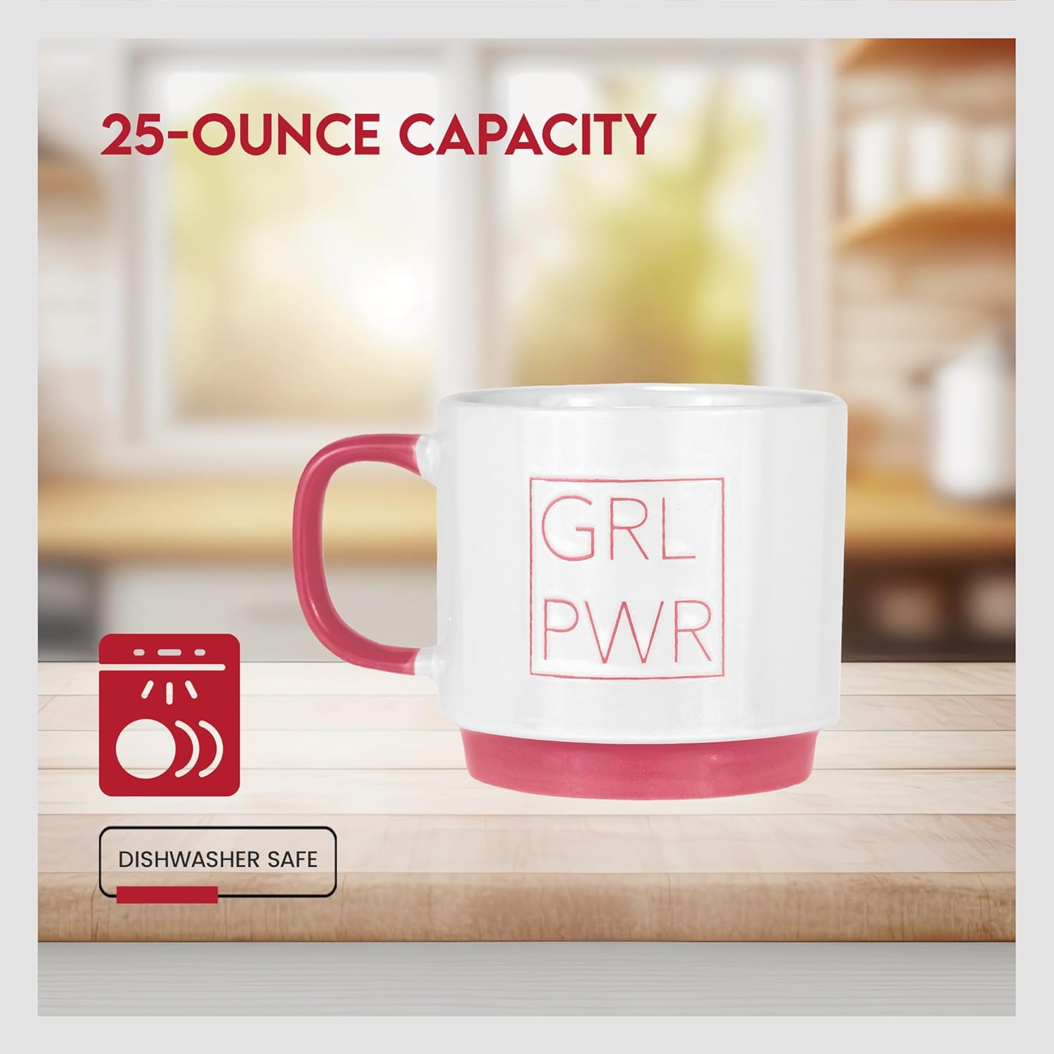 Amici Home Girl Power Coffee Mug, 20 Oz Oversized Ceramic Cup with Pink Handle & Base - Smooth Rim for Easy Sipping, Motivational Drinkware for Coffee, Tea & Hot Beverages - Great Gift for Friends - Image 6