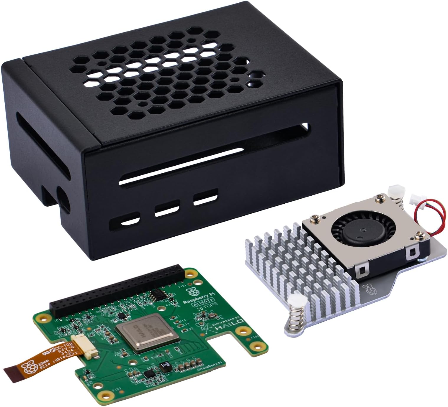 AI HAT+ Build-in Hailo AI Accelerator with Metal Case & Active Cooler for Raspberry Pi 5 (26 Tops)