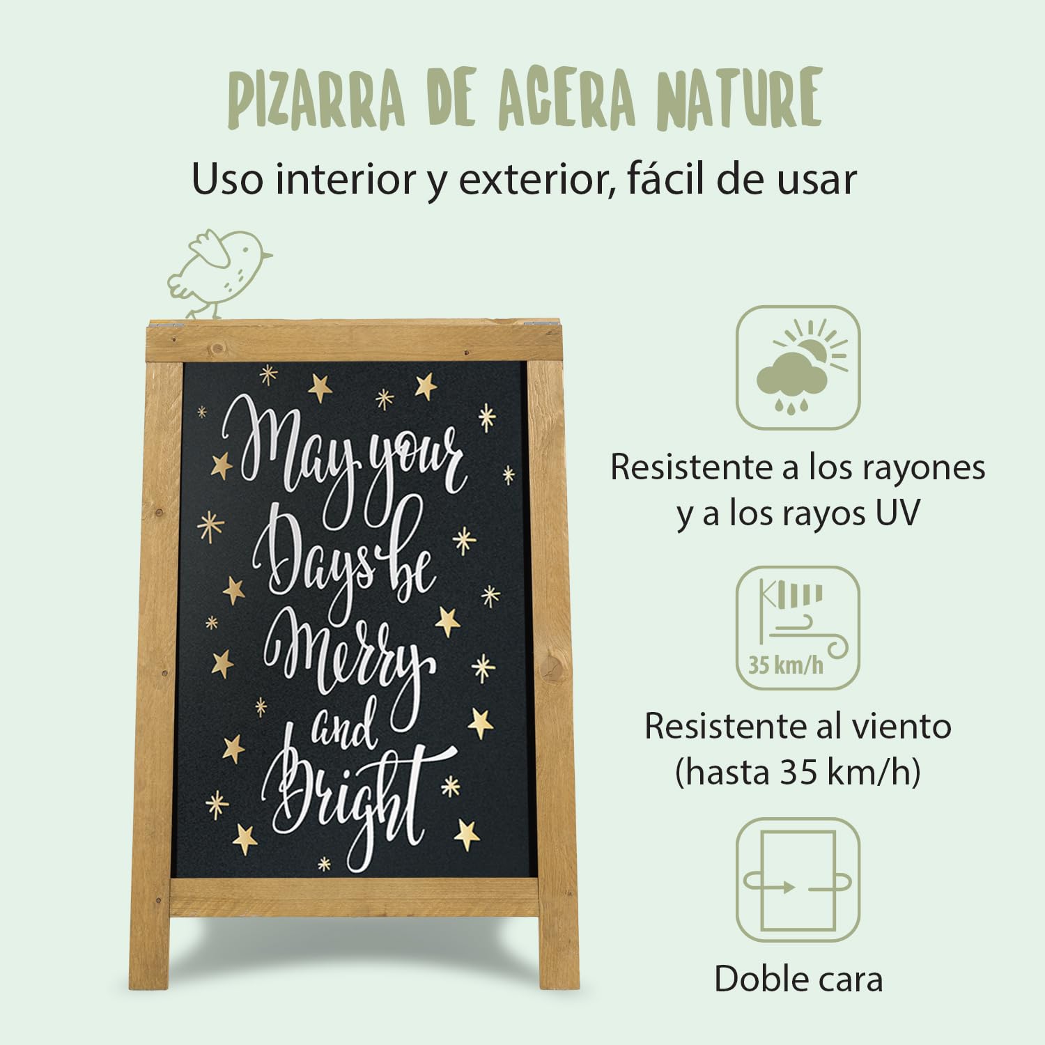 SECURIT - Pizarra con Caballete Doble Cara de Madera de Haya "Natural" | Pizarra para Rotulador de Tiza Líquida - Restaurante, Bar, Cafetería, Tienda - 54,5 x 80 cm - Color Natural