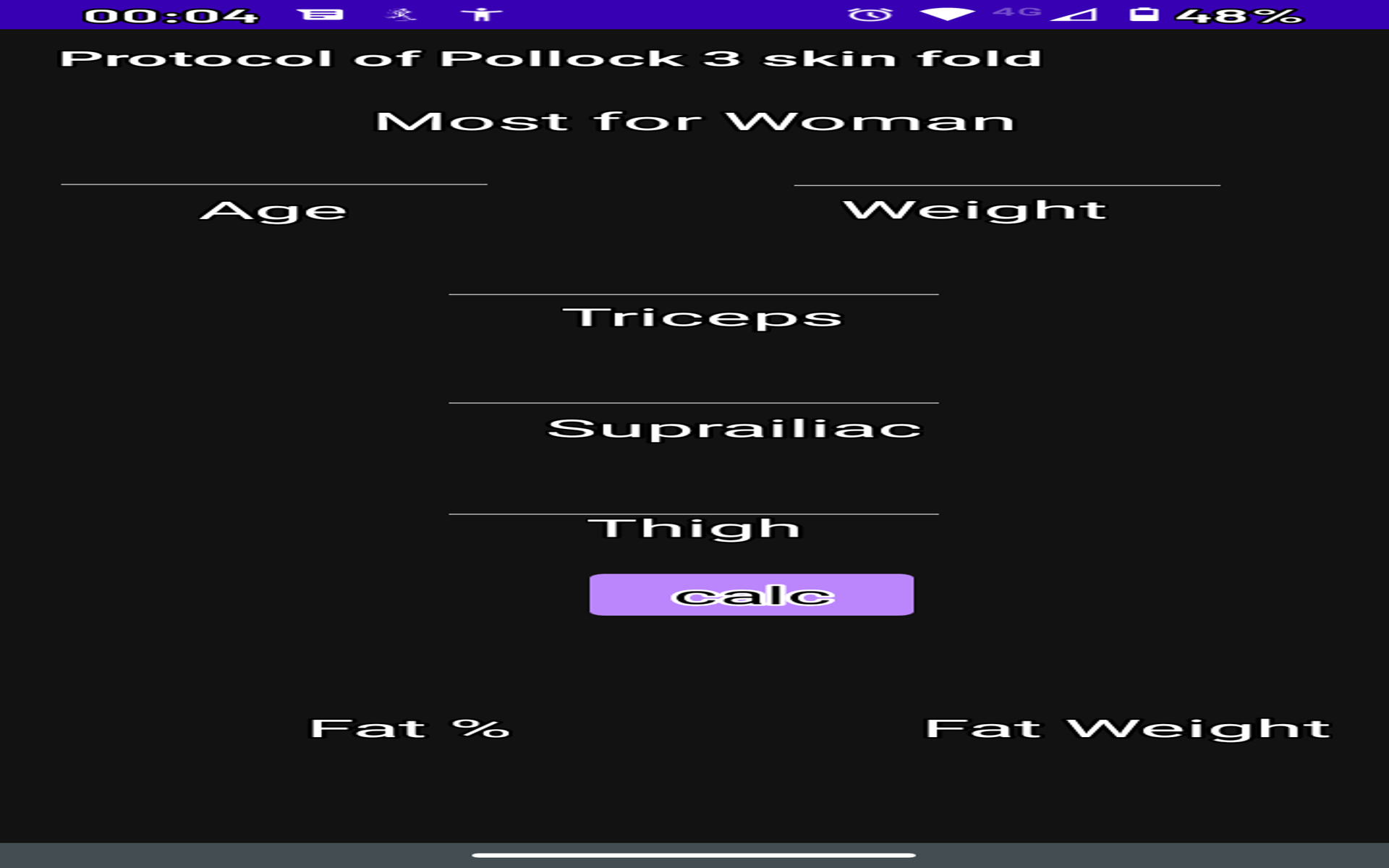 Pollock Protocol of Fat Percent (3 skin for