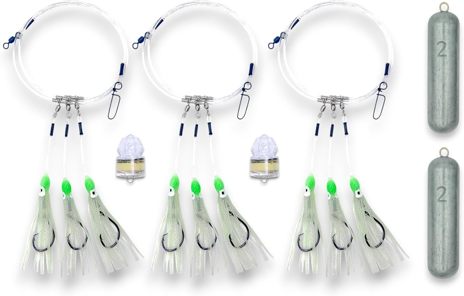 Deep Drop Tilefish Rig Bundle - 3 Deep Drop Rigs, 2 Deep Drop Lights, 2 Deep Drop Weights