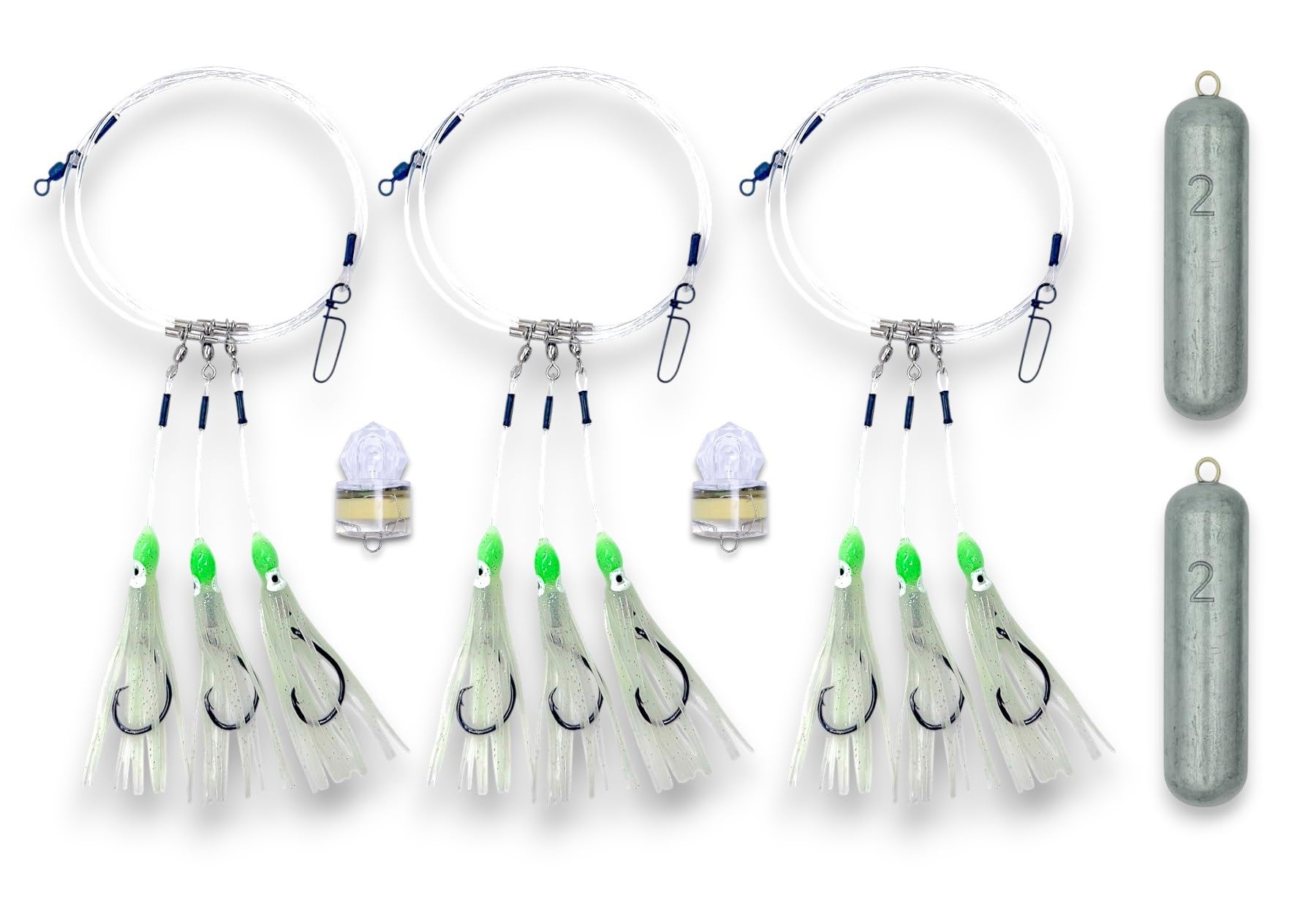 Tackle Company Deep Drop Rig Bundle - 3 Deep Drop Rigs, 2 Deep Drop Lights, 2 Deep Drop Weights