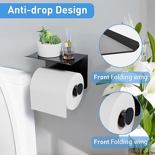 Miniatura 3 de LELIZAZA Soporte de papel higiénico autoadhesivo con estante para teléfono, soporte de rollo de papel higiénico montado en la pared, se adapta a