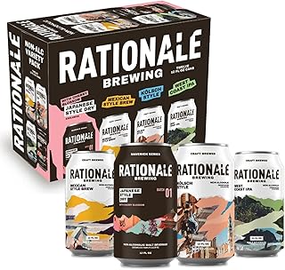 Rationale Brewing Non Alcoholic - Variety 12 Pack - Beer, Japanese, Mexican, Kolsch and West Coast IPA, Premium Craft NA Beer, Low Calorie Zero Alcohol Alternative, Award Winning, 12oz Cans
