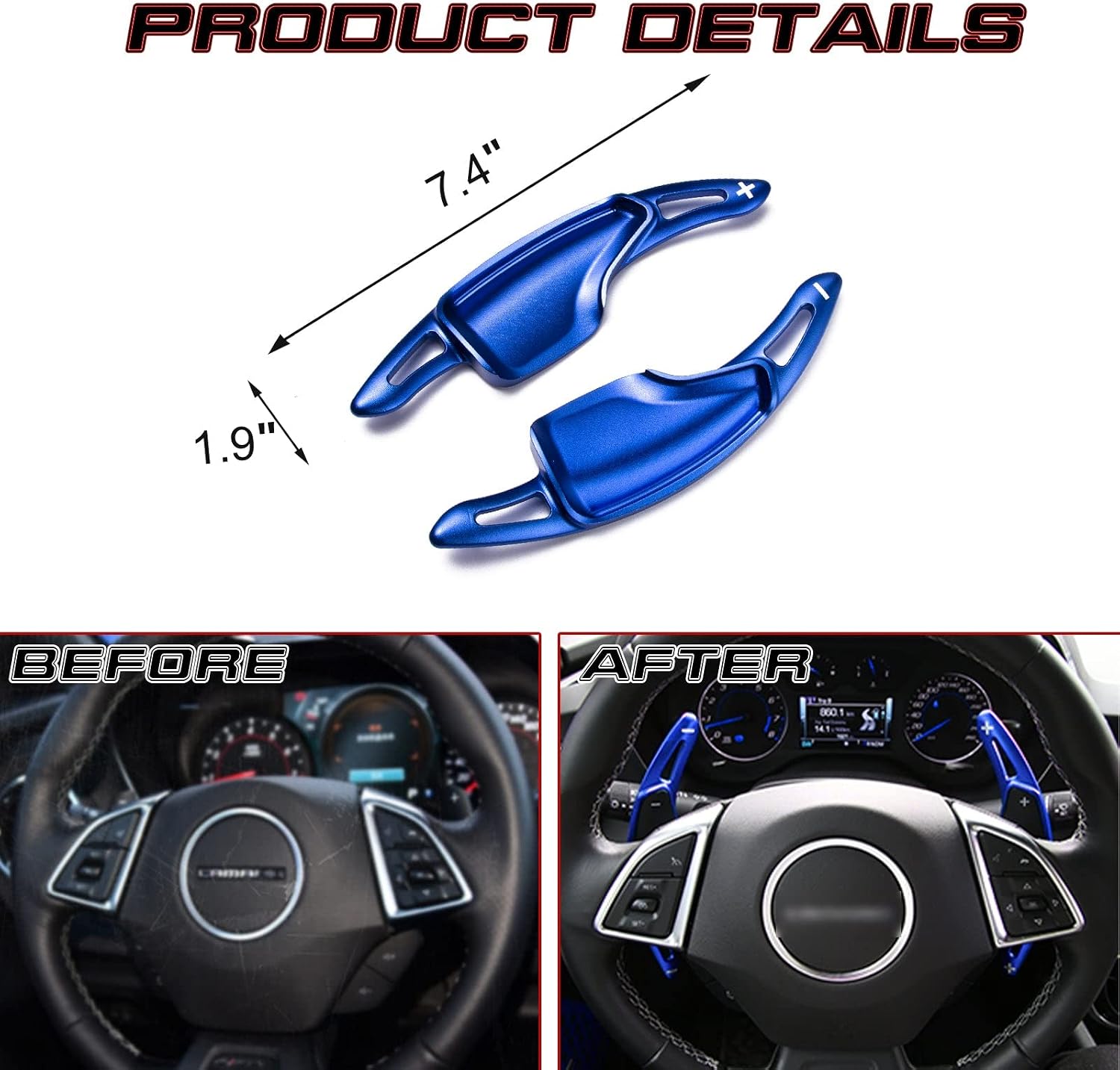 x xotic tech Blue Aluminum Alloy Paddle Shifter Extensions Cover Trim Compatible with Chevy Camaro 6th Gen 2016 2017 2018 2019 2020 2021 2022 2023 2024, C7 Corvette 2014-2019 Interior Accessories