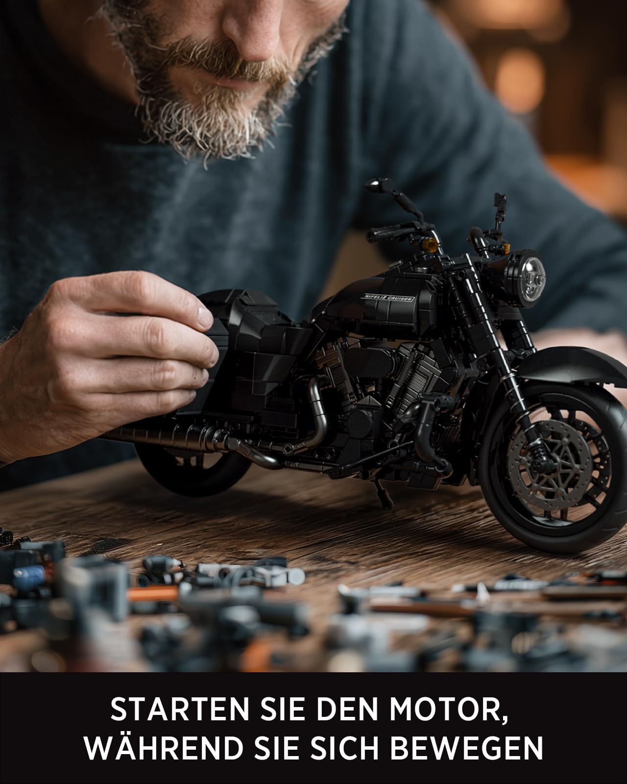 Nifeliz Cruiser-Motorrad Klemmbausteine für Erwachsene, Modellbausatz mit realistischen Details, eine ideale Geschenkidee für Motorradliebhaber (1.339 Teile, NF10356)