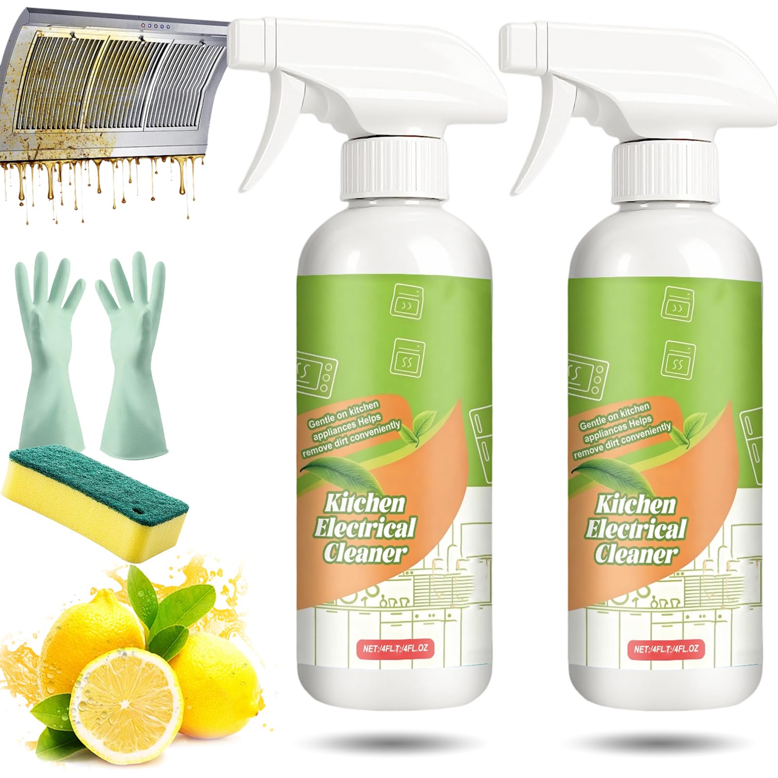 Electrolyzed Ion Kitchen Cleaner Spray, 2026 New Kitchen Appliance Cleaner, Multi Purpose Heavy Oil Stain Cleaners For Hold, Oven, Stove, Range Hood, Remove Stains And Dirt (2PCS)