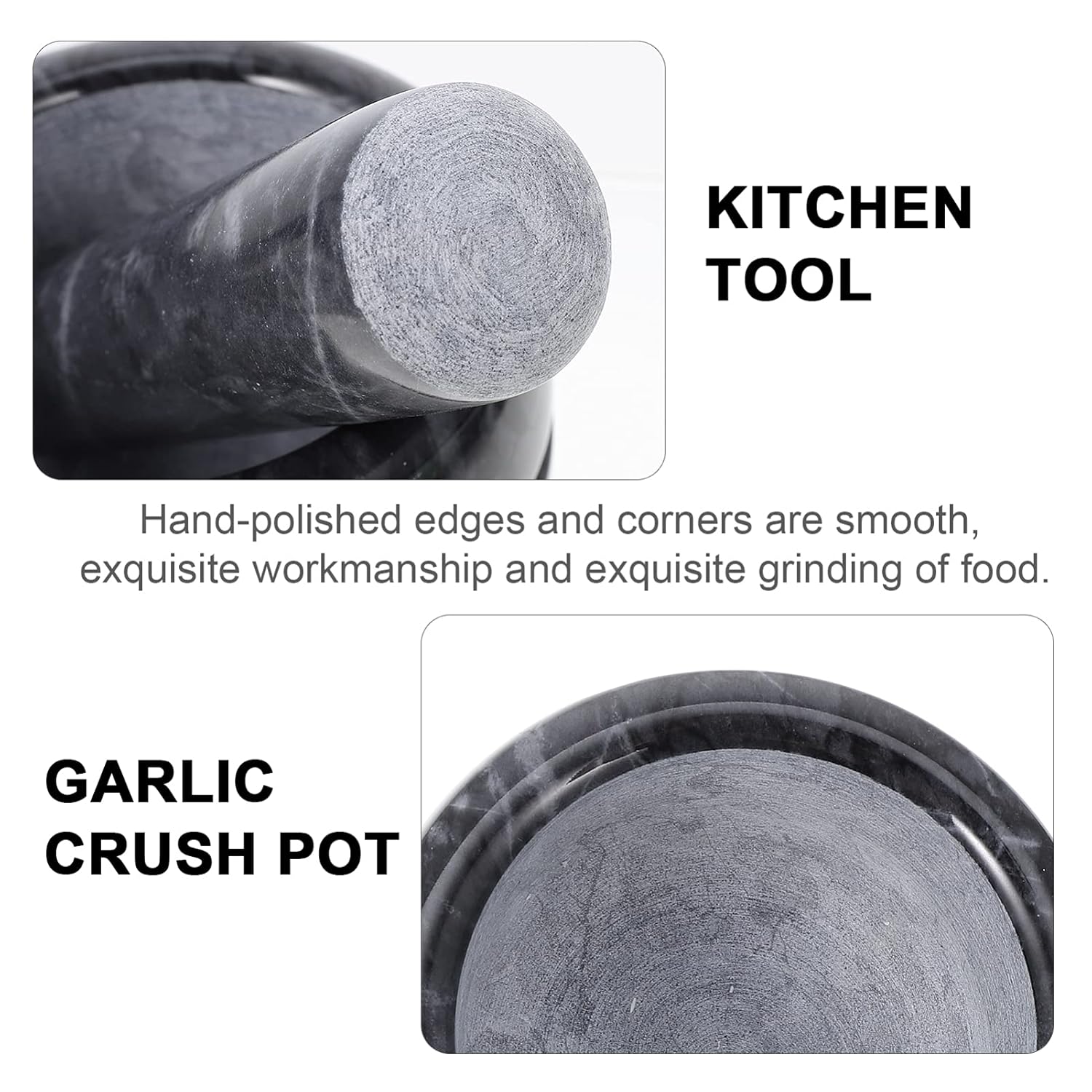 Marble Garlic Masher Ergonomic Pestle for Easy Crushing and Grinding Black Tool for Garlic Spices and Supplements