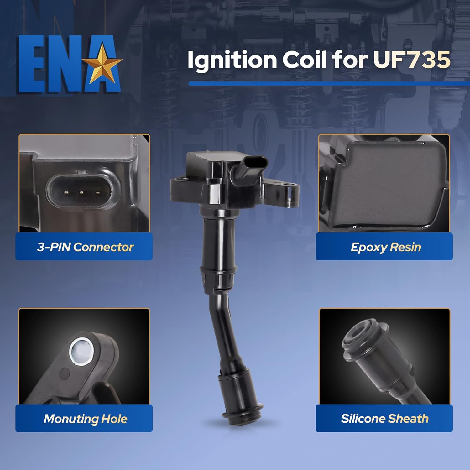 ENA Set of 4 Iridium Platinum Spark Plug with 4 Ignition Coil Pack Compatible with Ford 2014 2015 2016 2017 2018 2019 2020 Fusion, 2017 2018 2019 Escape 1.5L L4 Turbocharged for UF735 C1848 SP539