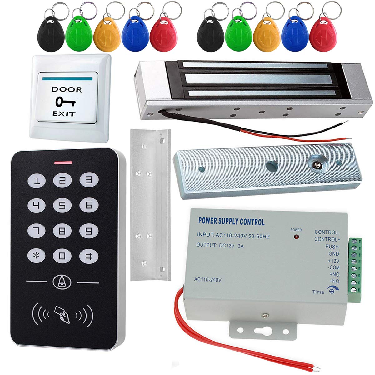 HERNAS Kit sistema di controllo accessi RFID 125KHz con serratura magnetica elettrica 180KG e alimentatore professionale, per serratura della porta di sicurezza domestica
