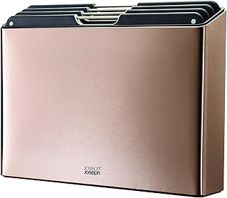 Joseph Joseph Folio 4-Piece Colour coded Chopping Board Set, Steel Slimline Case for Organised Kitchen Storage, Large, Rose Gold