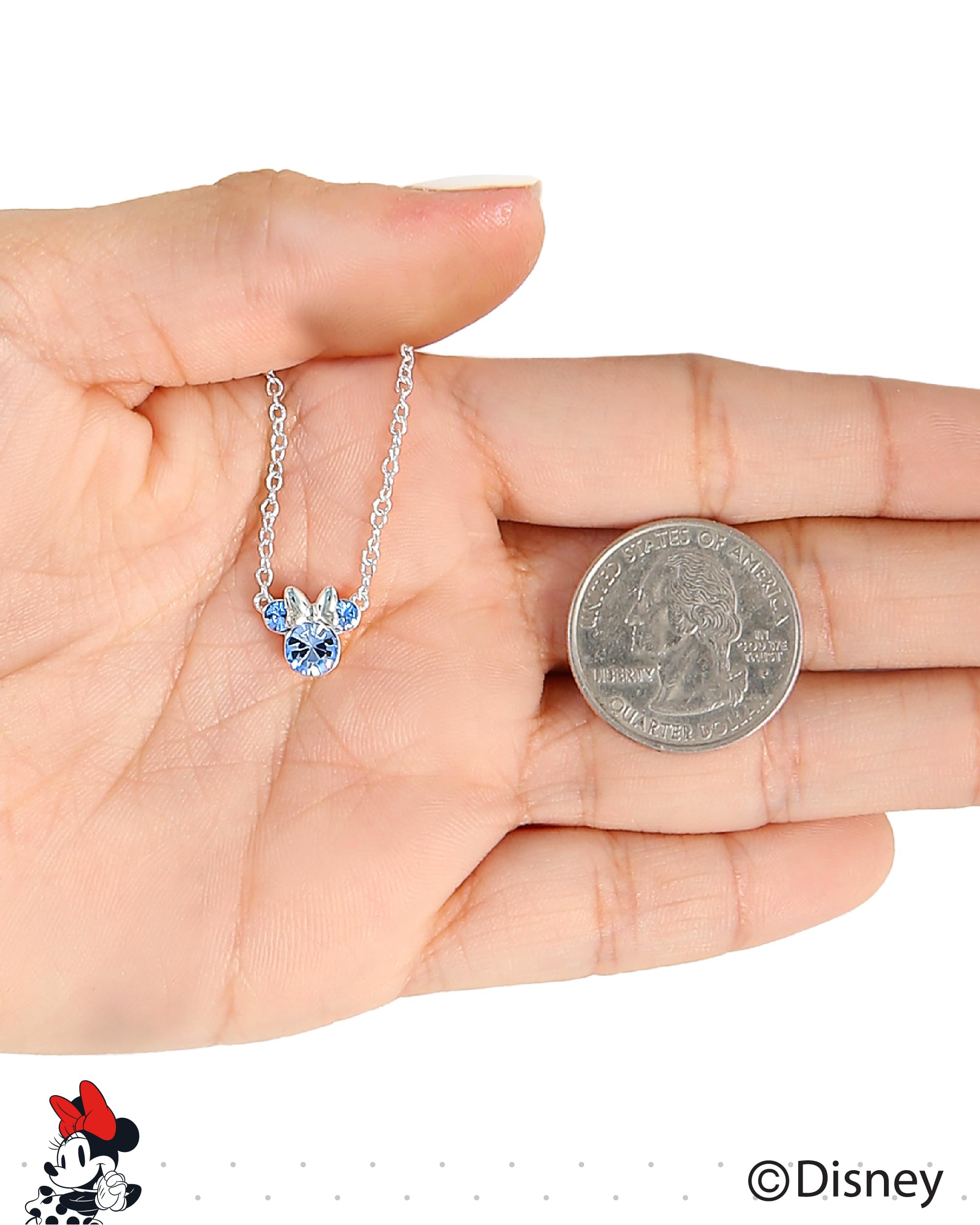 Disney Collar con colgante de piedra natal de cristal de Minnie Mouse, chapado en plata, 40+5 cm