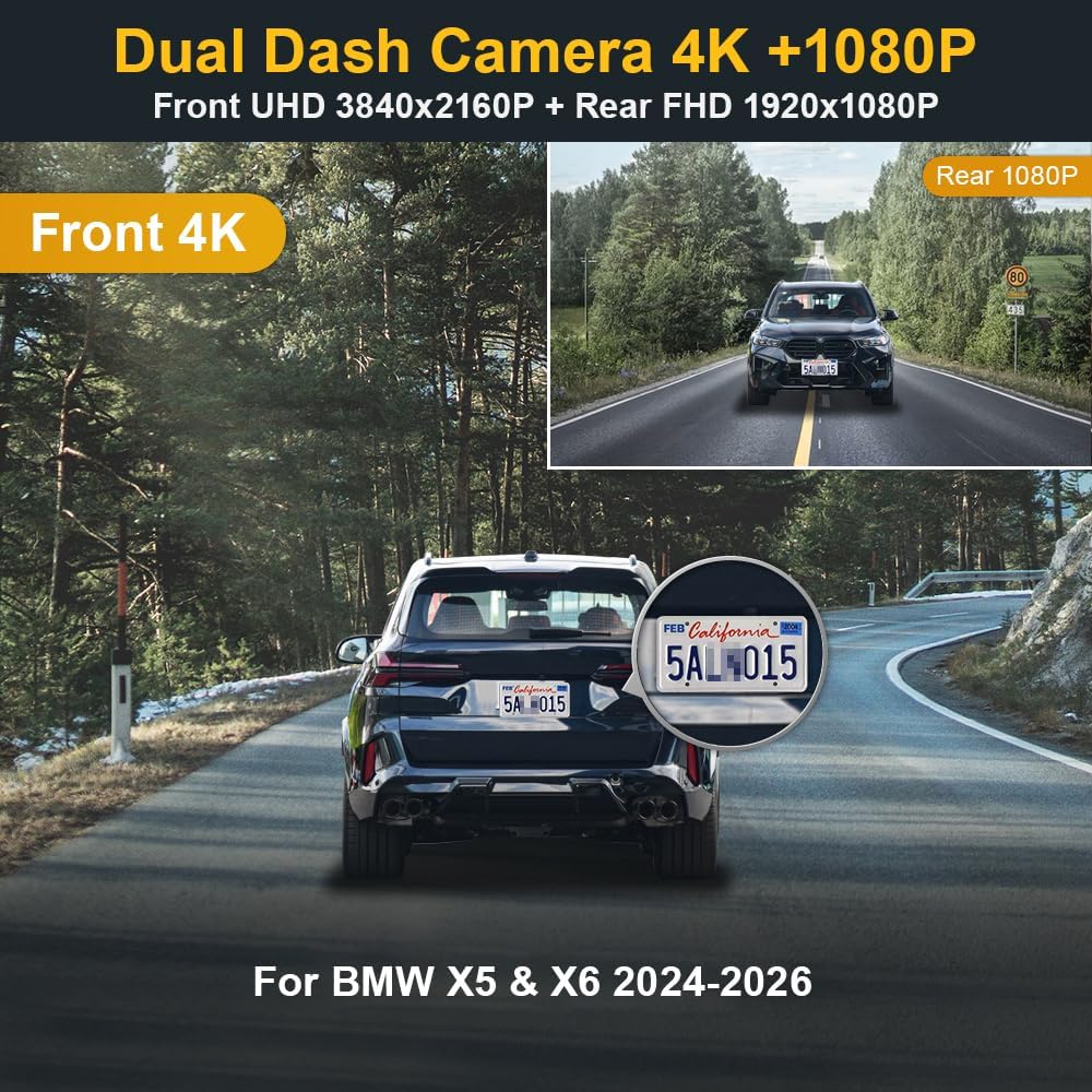Fitcamx Front 4K+Rear 1080P Dash Cam for 2024-2027 BMW X5 & X6, OEM Look image 2