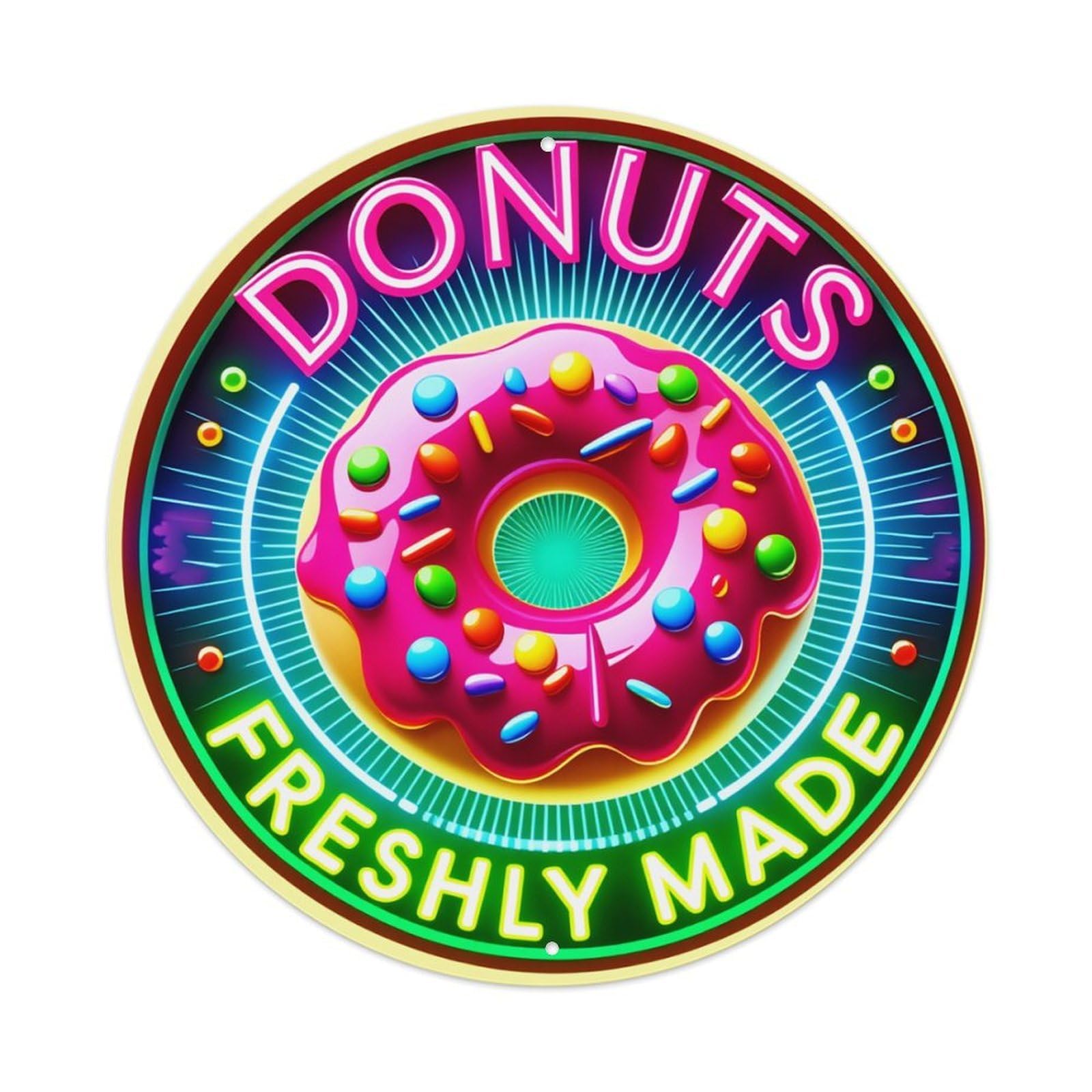 Donut With Colorful Sprinkles And Glaze Round Tin Sign Retro Metal Sign for Cafe Bar Pub Home Game Room Gym Club Wall Decoration Vintage Metal Poster 8x8 Inch