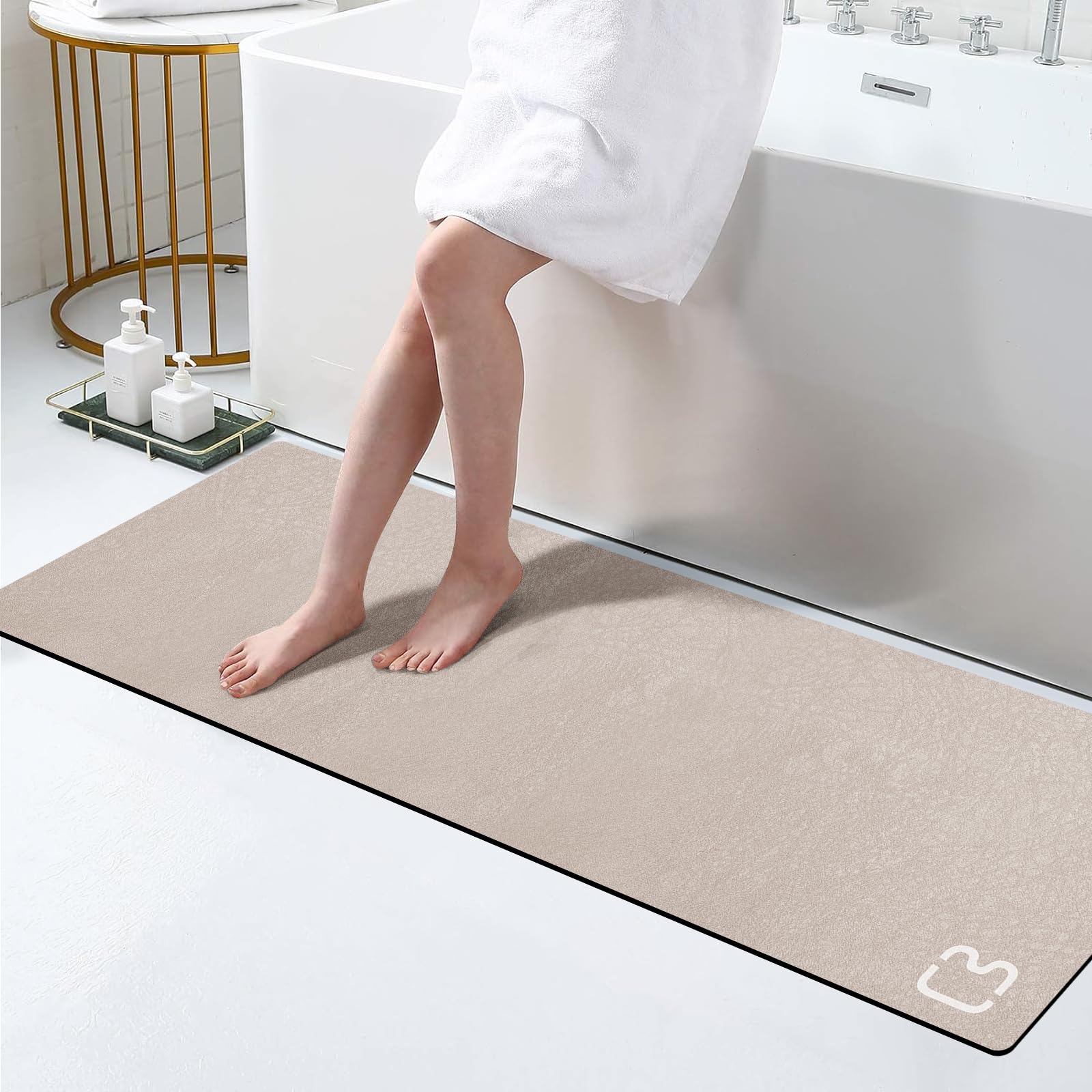 RUERYA Taupe Diatomaceous Earth Bath Mat 15.7"x47.2" Extra Long Bathtub Mat Super Absorbent Non-Slip Shower Mat Bath Stone Fast Dry Large Mat Bathroom
