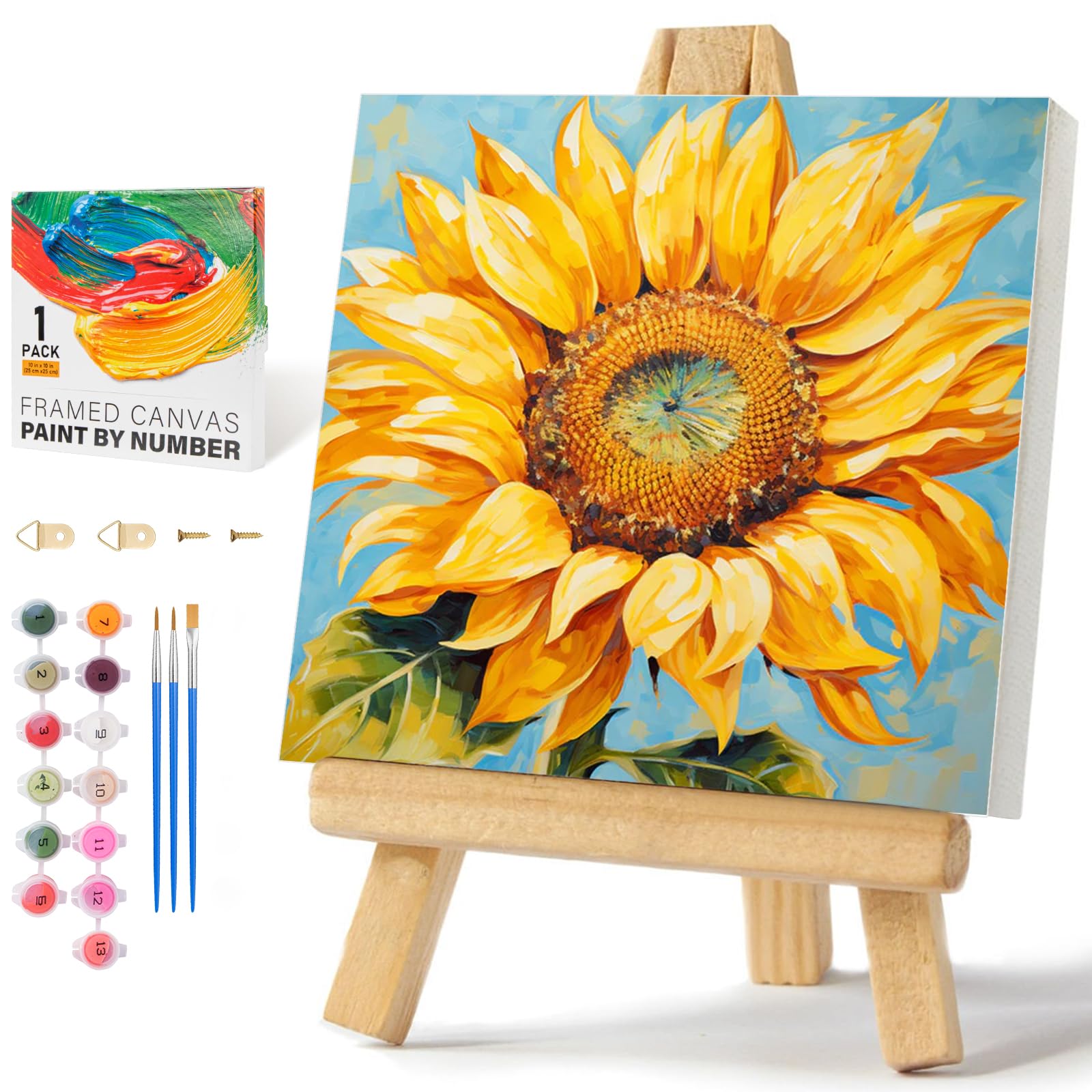 Framed Paint by Numbers Kit for Adults Beginners & Kids Ages 8-12, Sunflower Acrylic Easy Paint by Number with Frame, Watercolor Paint by Number Kits on Canvas Framed (10 * 10 Inch, without Easel)