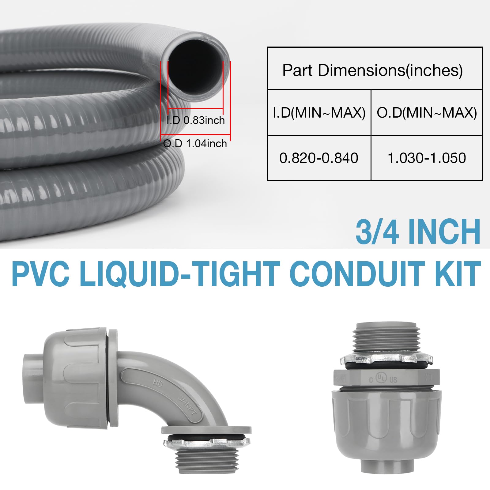 Snapklik.com : HOXHA 3/4 Inch 6 Ft Electrical Conduit Kit AC Whip Kit ...