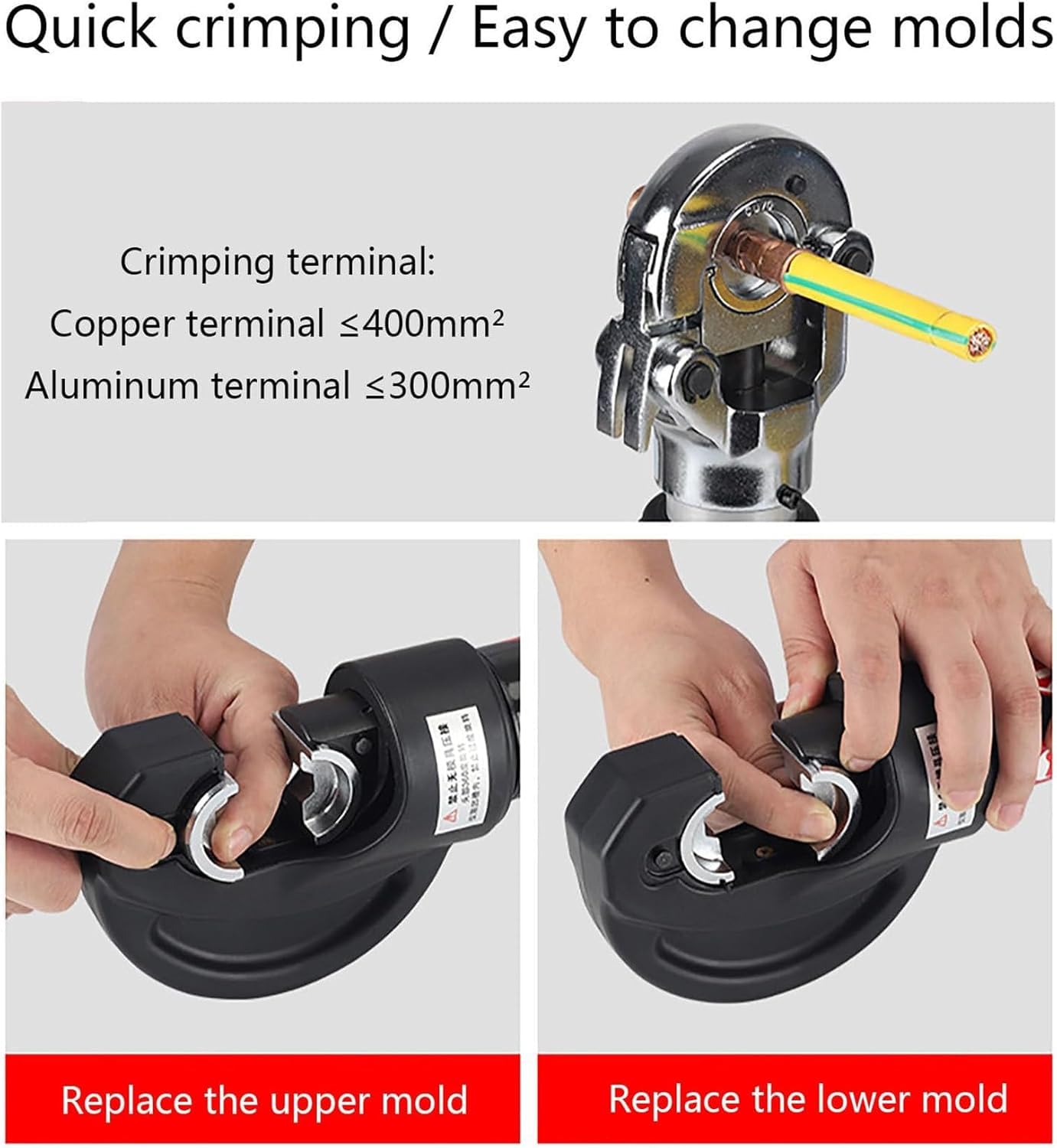 Alicates De Engaste De Terminales de Cable Inalámbricos Recargables, Herramienta de Engaste Hidráulica Eléctrica, Batería de Engastadora Hidráulica, 12 Matrices, 16-400 Mm²