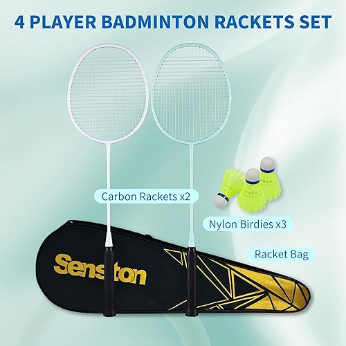 Miniatura 10 de Senston Juego de 4 raquetas de bádminton para patios traseros al aire libre, gimnasio, raquetas ligeras de bádminton, paquete de 4