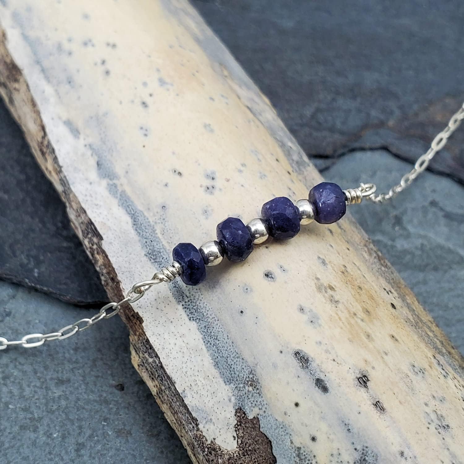 EnCharmed Sterling Silver Blue Sapphire Delicate Choker, Handmade Minimal Dainty Gemstone Necklace, Adjustable Length 14-17 Inches, September Birthstone - Image 5