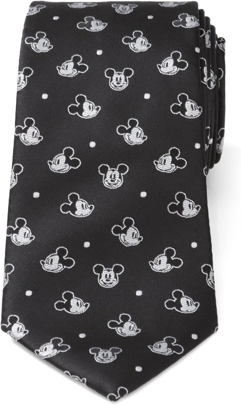 Cufflinks Inc. Mickey Dot Black Men’s Necktie - Character Pattern Dress Tie, Black and White Design, 3 Inch Wide, Polyester and Silk Blend