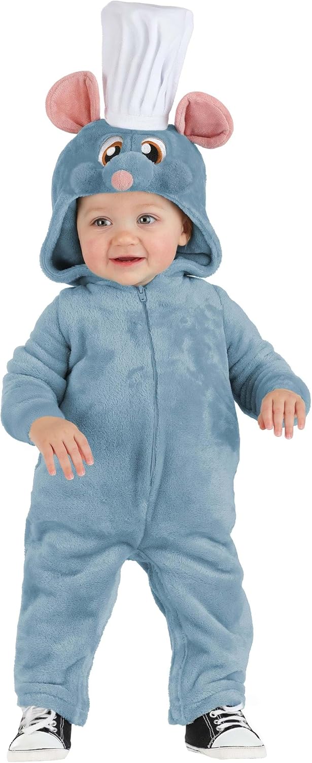 Infant Disney and Pixar Ratatouille Remy Costume with Plush Jumpsuit & Attached Hood for Baby Halloween Dress Up Outfit