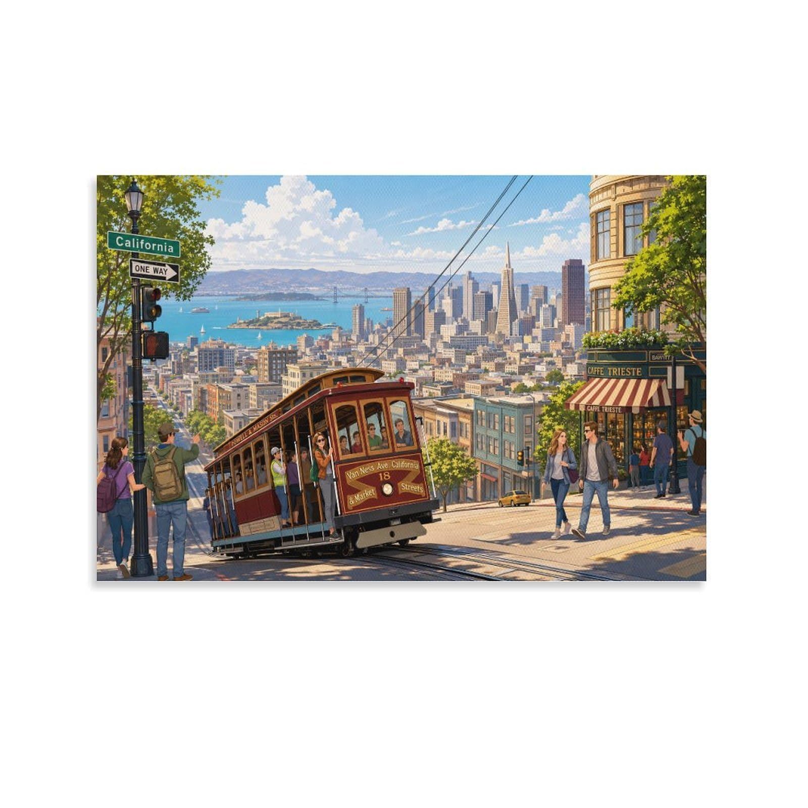 ASDFGHJKLZA San Francisco Hyde Street Canvas Prints Modern HD Wall Art California Artwork Poster Decor for Living Room, Office, Home, Bedroom Decorations, Gift 20x30inch(50x75cm)