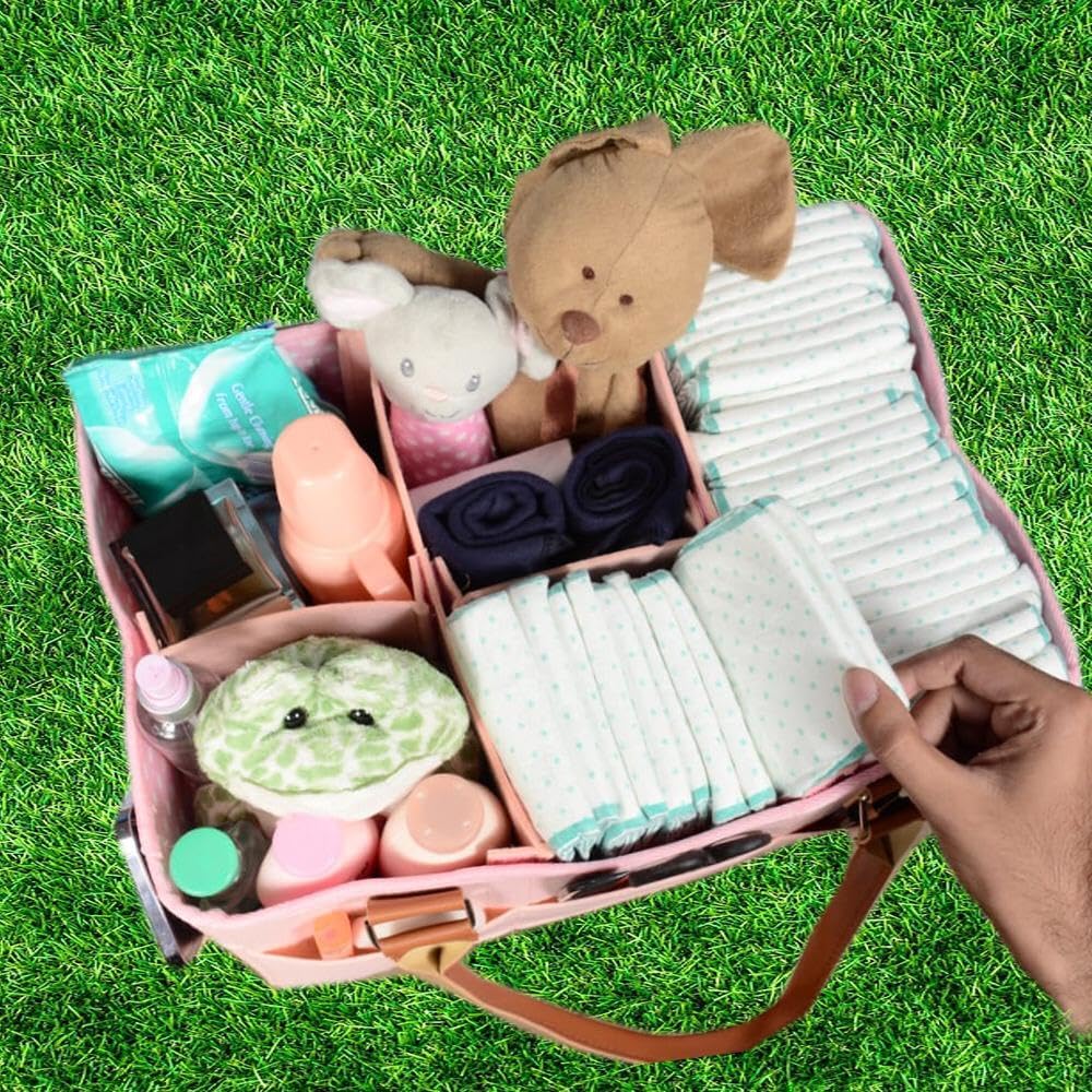 77Star Baby Nappy Caddy Organiser – Felt Diaper Caddy Nursery Storage Wipes Bag – Pink