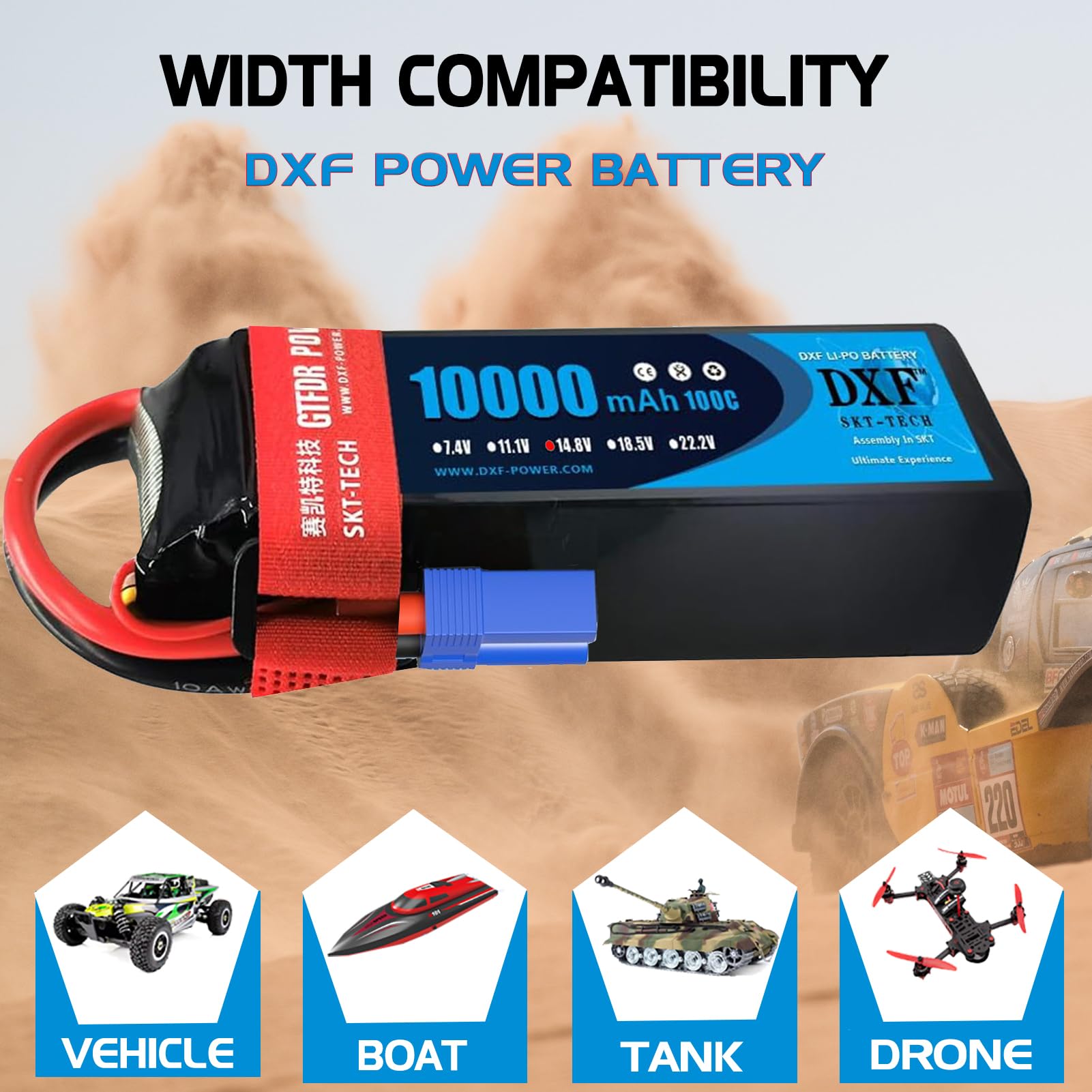 DXF 2 Confezioni BATTERIA LIPO, 4S LIPO, 14,8 V 7000 MAh Con