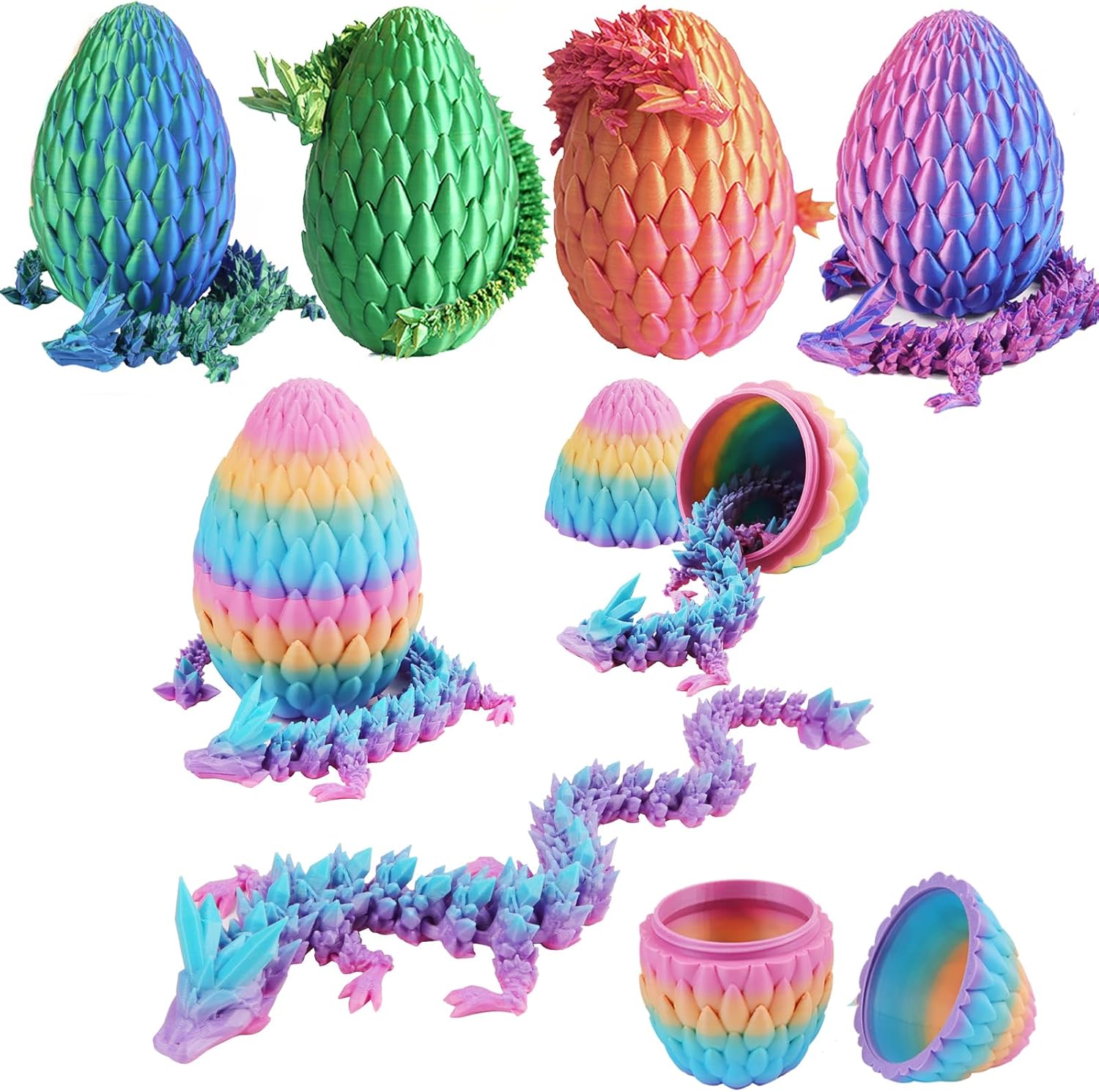 Qxbuhe 12inch 3D Printed Dragon Egg,Mystery Crystal Dragon Fidget Toys,Articulated Dragon,Home Desk Decor Easter Surprise Dinosaur Eggs,Adults Fidget Toys for Autism/ADHD (Laser Red)
