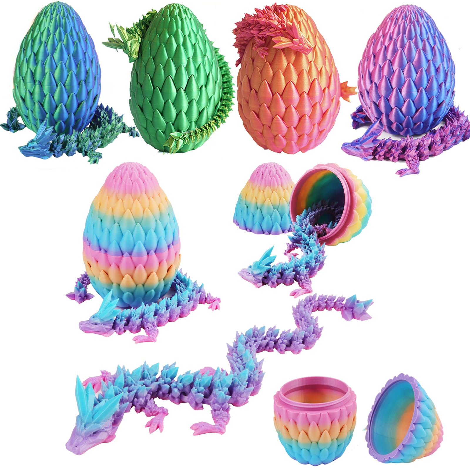 Qxbuhe 12inch 3D Printed Dragon Egg,Mystery Crystal Dragon Fidget Toys,Articulated Dragon,Home Desk Decor Easter Surprise Dinosaur Eggs,Adults Fidget