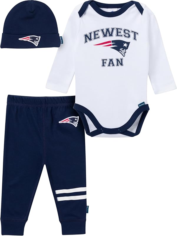 Gerber NFL - Conjunto de mono de 3 piezas, pantalón activo y gorra para bebés