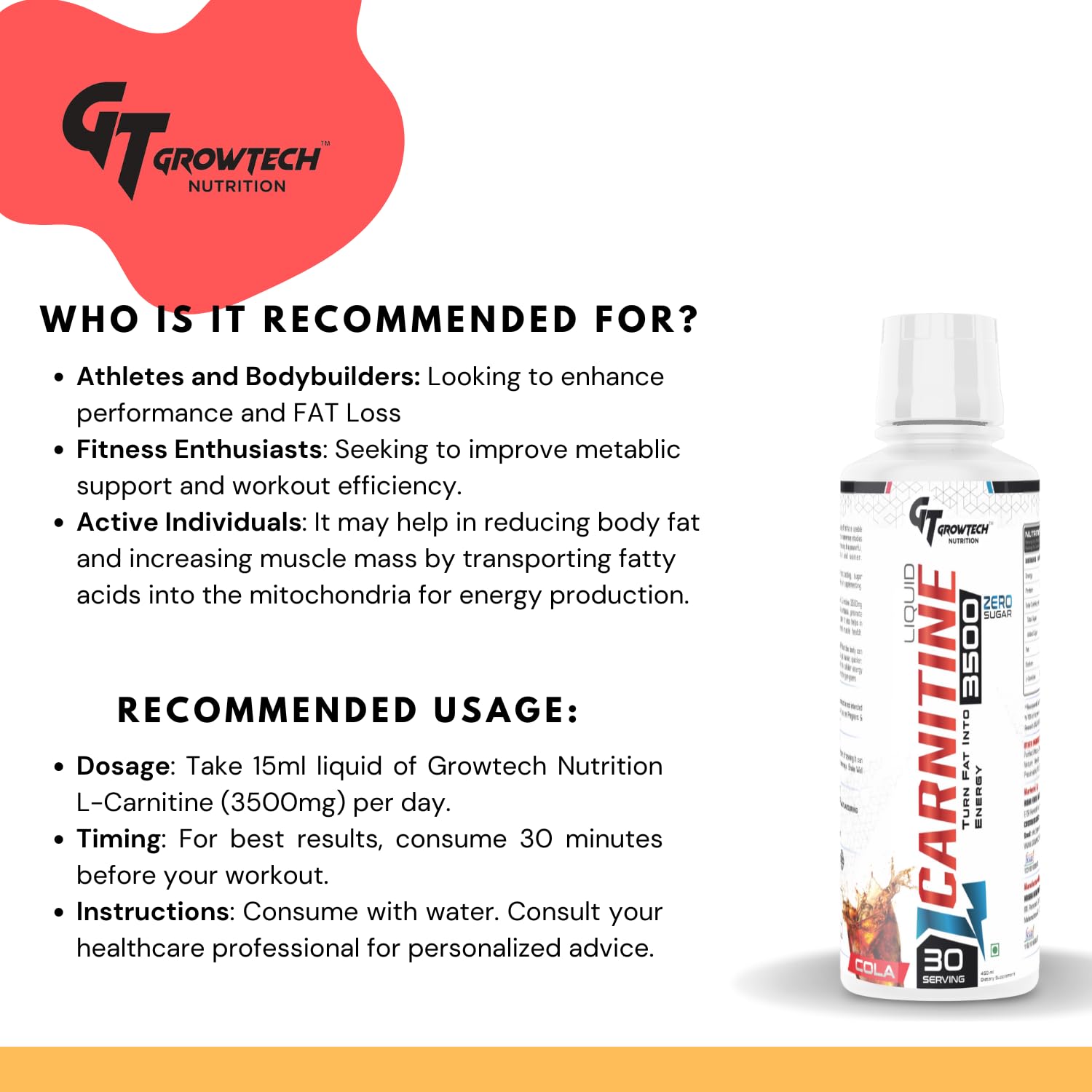 Growtech Nutrition Liquid L-Carnitine 3500mg