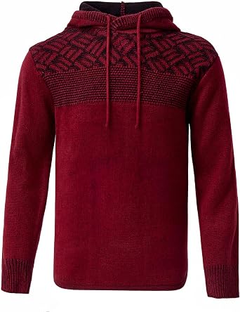 Mens Casual Cable Knit Drawstring Hoodies Pullover Sweater Color Block Long Sleeve Sweater
