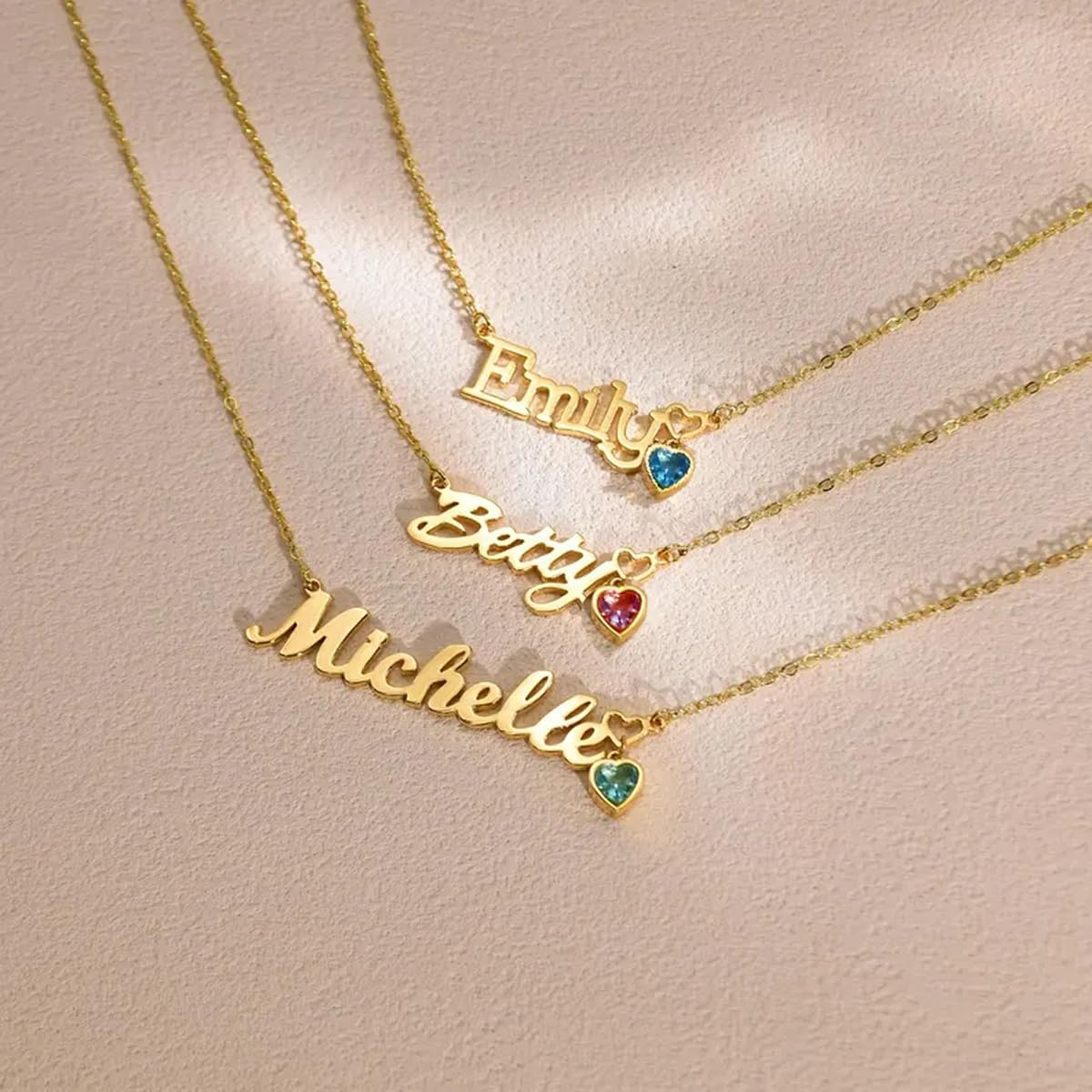 Custom Name Necklace with 12 Month Birthstone,Personalized 18K Gold Plated Name Plate Necklaces Customized Pendant Necklace Christmas Birthday Gifts For Women - Image 6