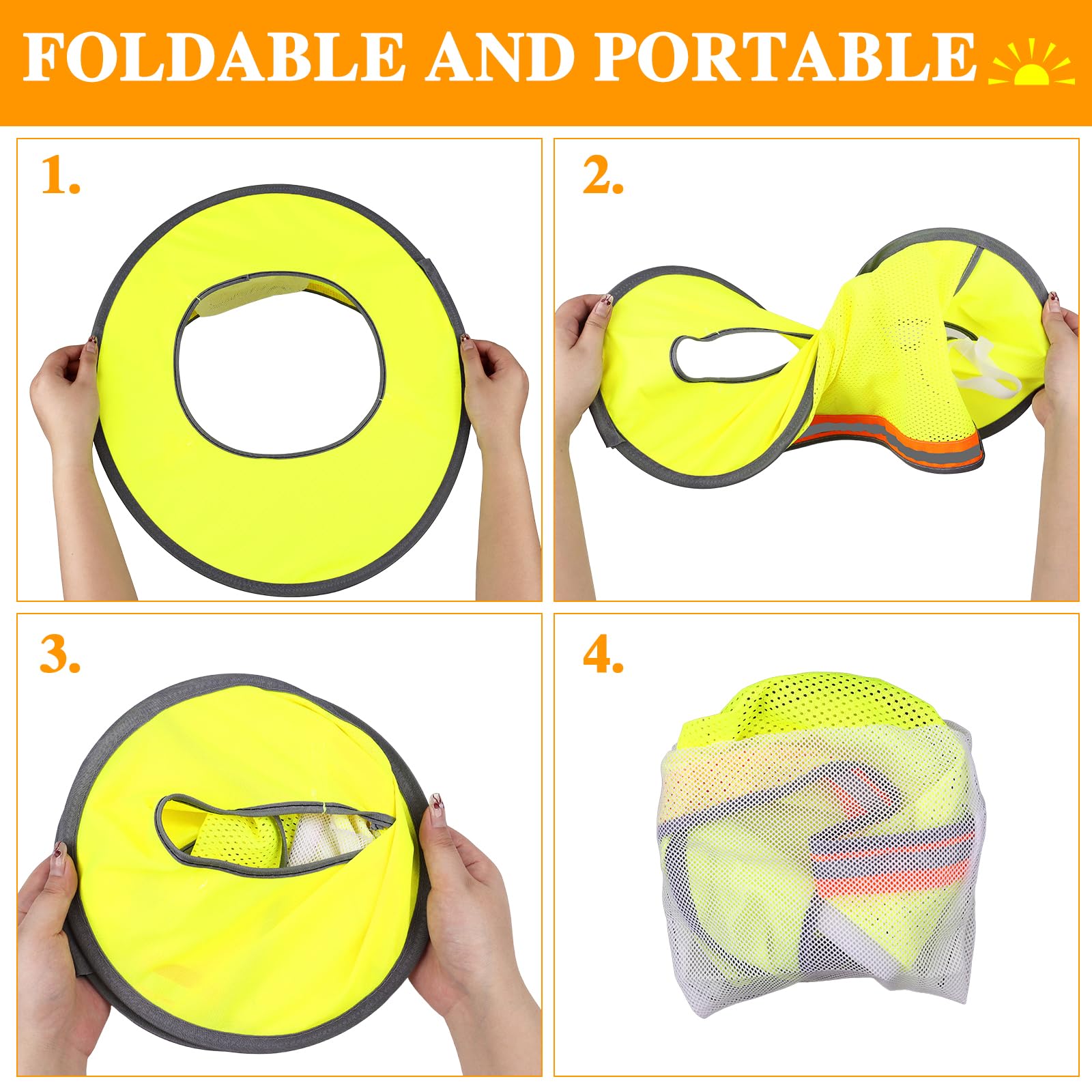 Paquete de 15 parasoles para casco duro, visera de ala completa, protector de malla para el cuello, visera de ala completa con tira reflectante, casco duro no incluido