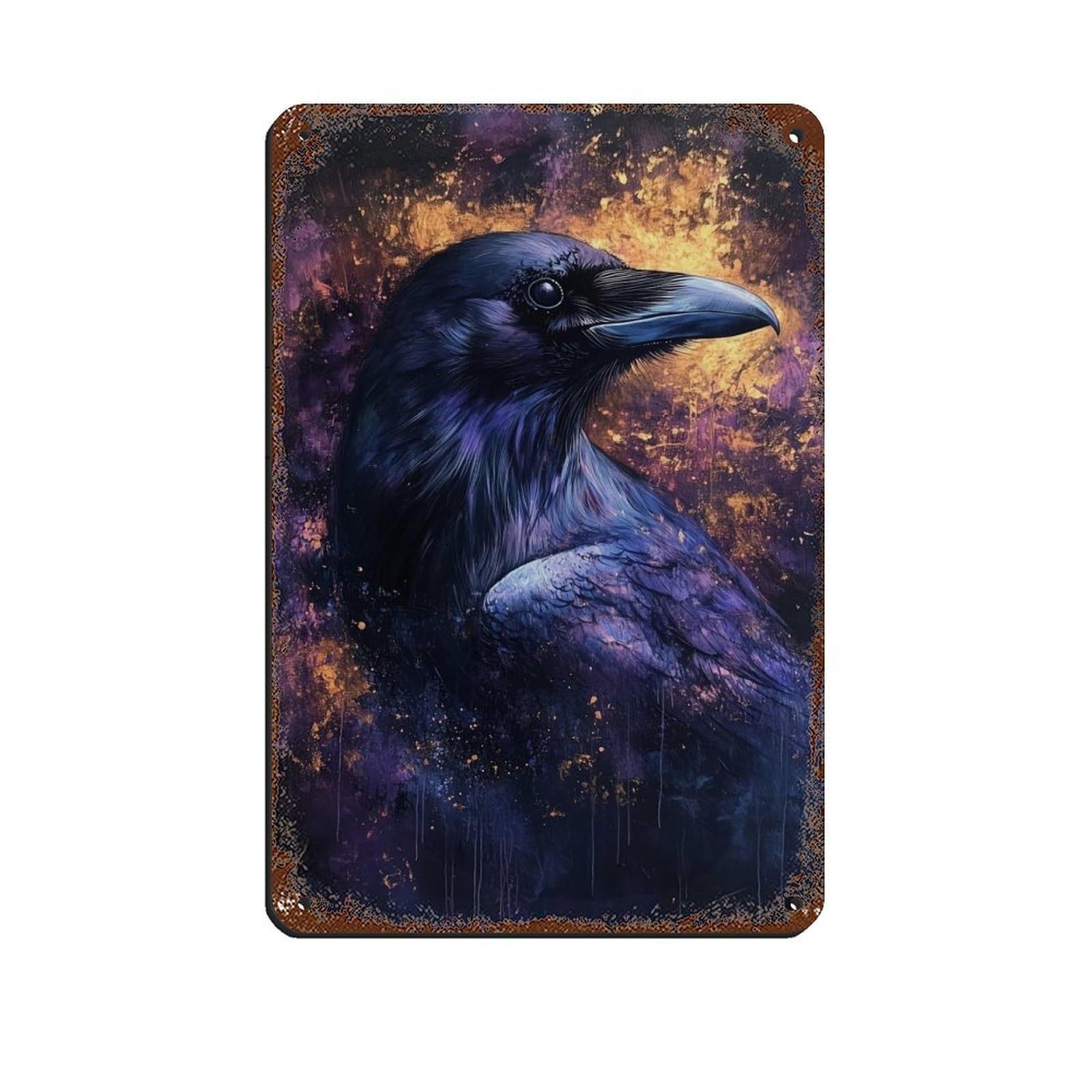 Raven Wall Art, Dark Academia, Purple Gothic Crow Retro Poster Metal Tin Sign Chic Art Retro Iron Painting Bar People Cave Cafe Family Garage Poster Wall Decoration 8x12inch(20x30cm)