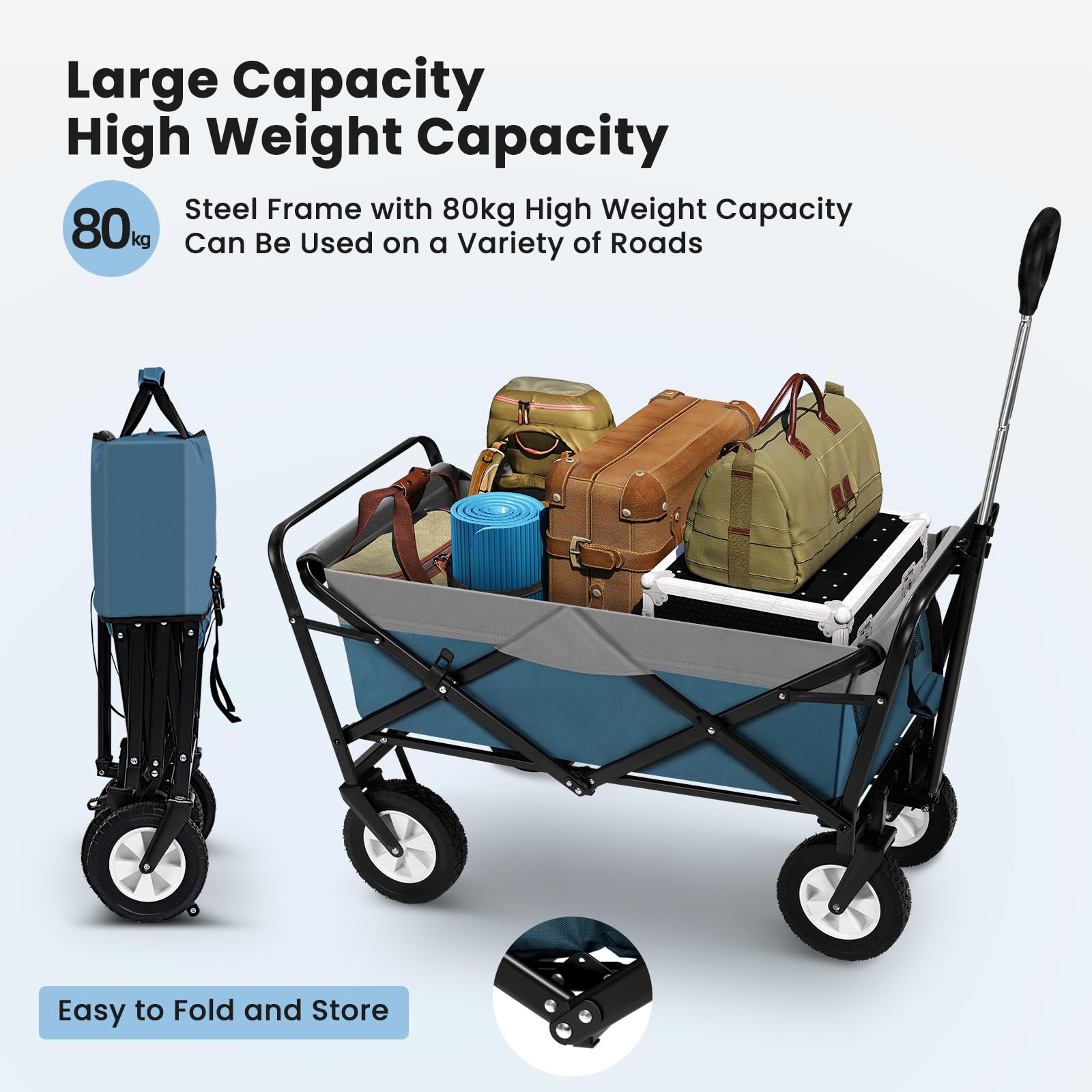 EUGAD Bolderkar, Opvouwbaar, 100 Liter, Transportwagen Met Verstelbare Handgreep Draagbare Strandwagen Zijzakken Voor Tuin Camping Winkelen Alle Terreinen 80 Kg Belastbaar Blauw 661076204 EUGAD Bolderkar, Opvouwbaar, 100 Liter, Transportwagen Met Verstelbare Handgreep Draagbare Strandwagen Zijzakken Voor Tuin Camping Winkelen Alle Terreinen 80 Kg Belastbaar Blauw 661076204