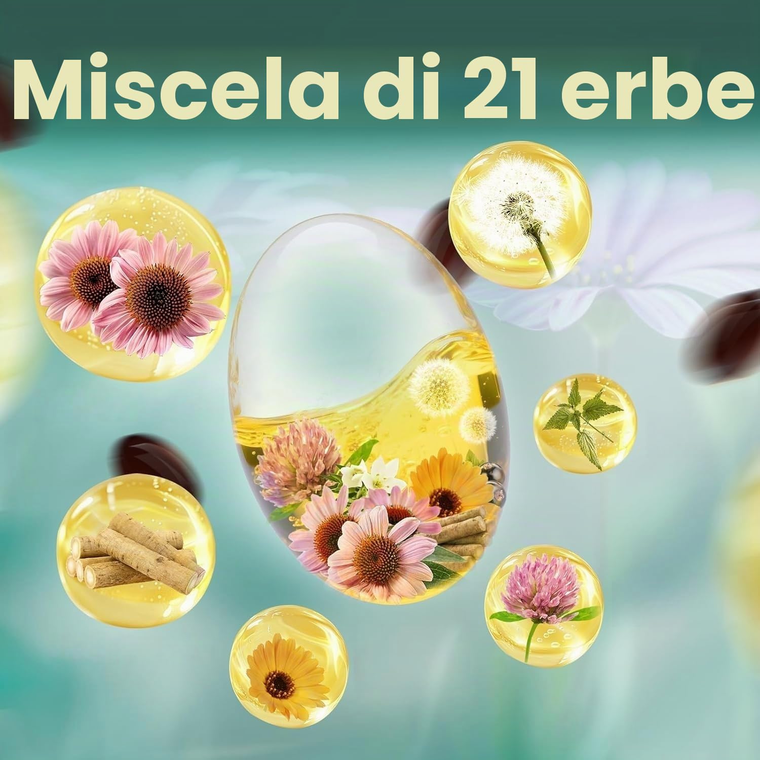 Drenaggio linfatico e supporto del sistema linfatico con formula a base di erbe 21 in 1 per donne e uomini, senza glutine