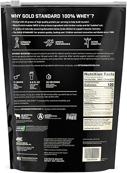 Optimum Nutrition Gold Standard 100% Whey Protein Powder, Vanilla Ice Cream, 1 Pound (Packaging May Vary)