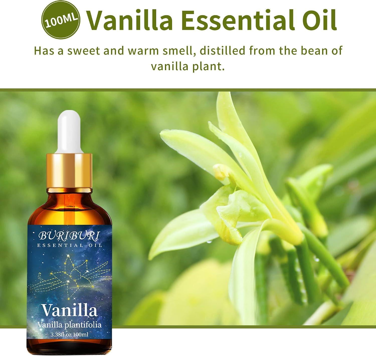 BURIBURI Pure Sandalwood Essential Oil Bundles with Vanilla Oil 100ml Organic Aromatherapy Oils 3.38fl.oz for Diffuser Humidifier image 3